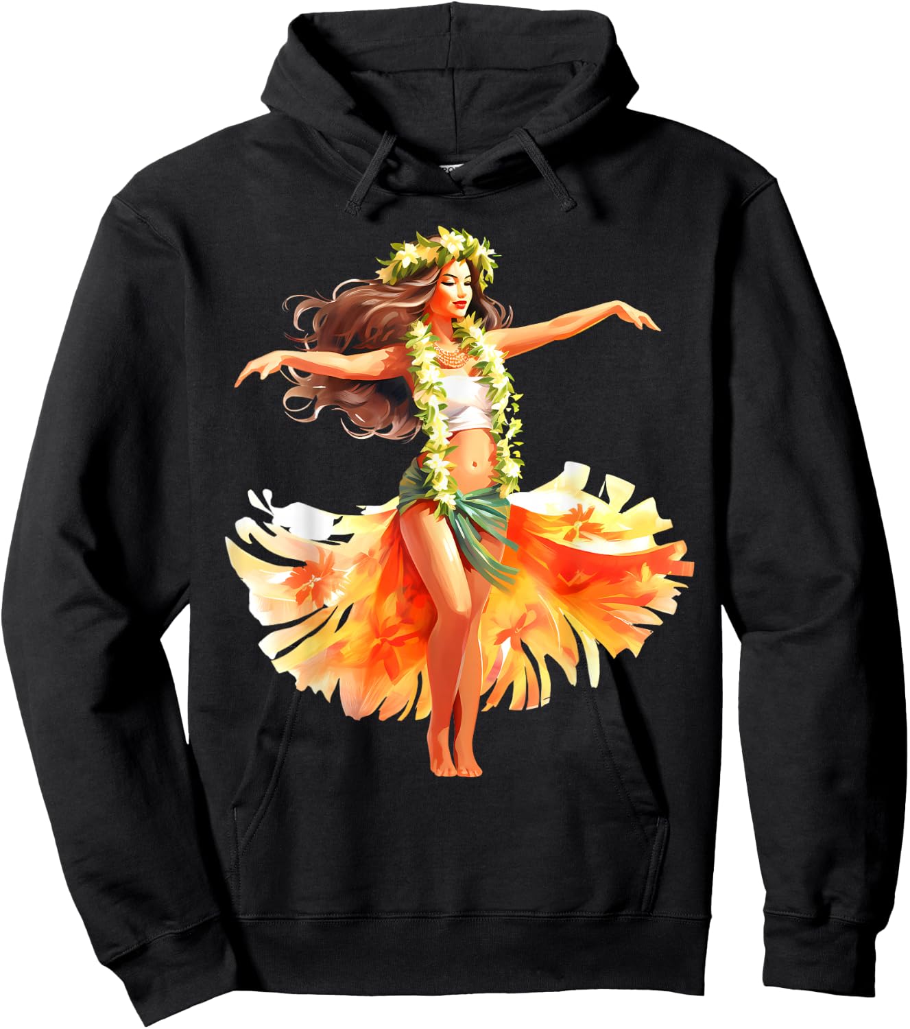 Hula Pin-Up Girl x Pretty Hawaiian Girl Watercolor Hoodie - Hoodie | Black
