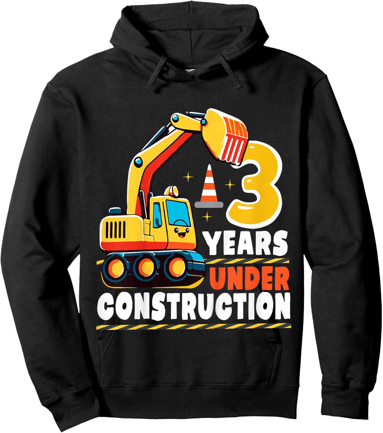 Kids 3 Years Under Construction Boy Three Year Old 3rd Birthday Hoodie - Hoodie | Black