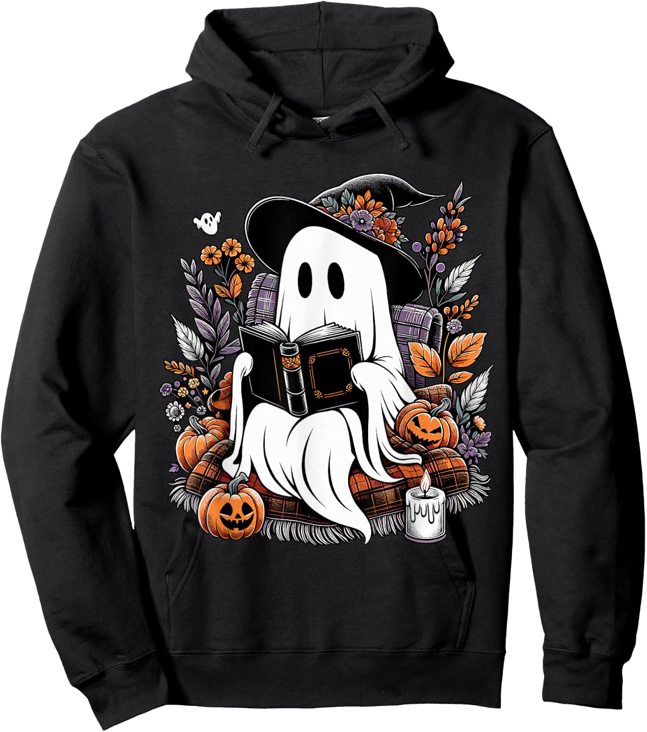 Ghost Reading Books Pumpkin Halloween Hoodie - Hoodie | Black