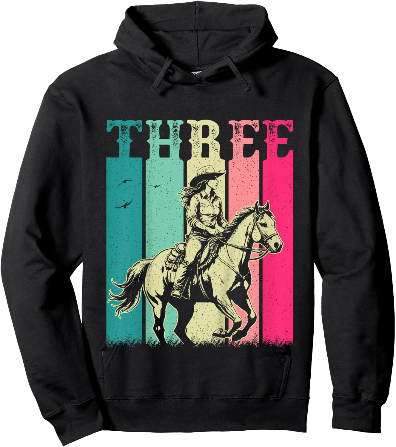 3rd Birthday Cowgirl Girls 3 Year Old Rodeo Horse Vintage Hoodie - Hoodie | Black