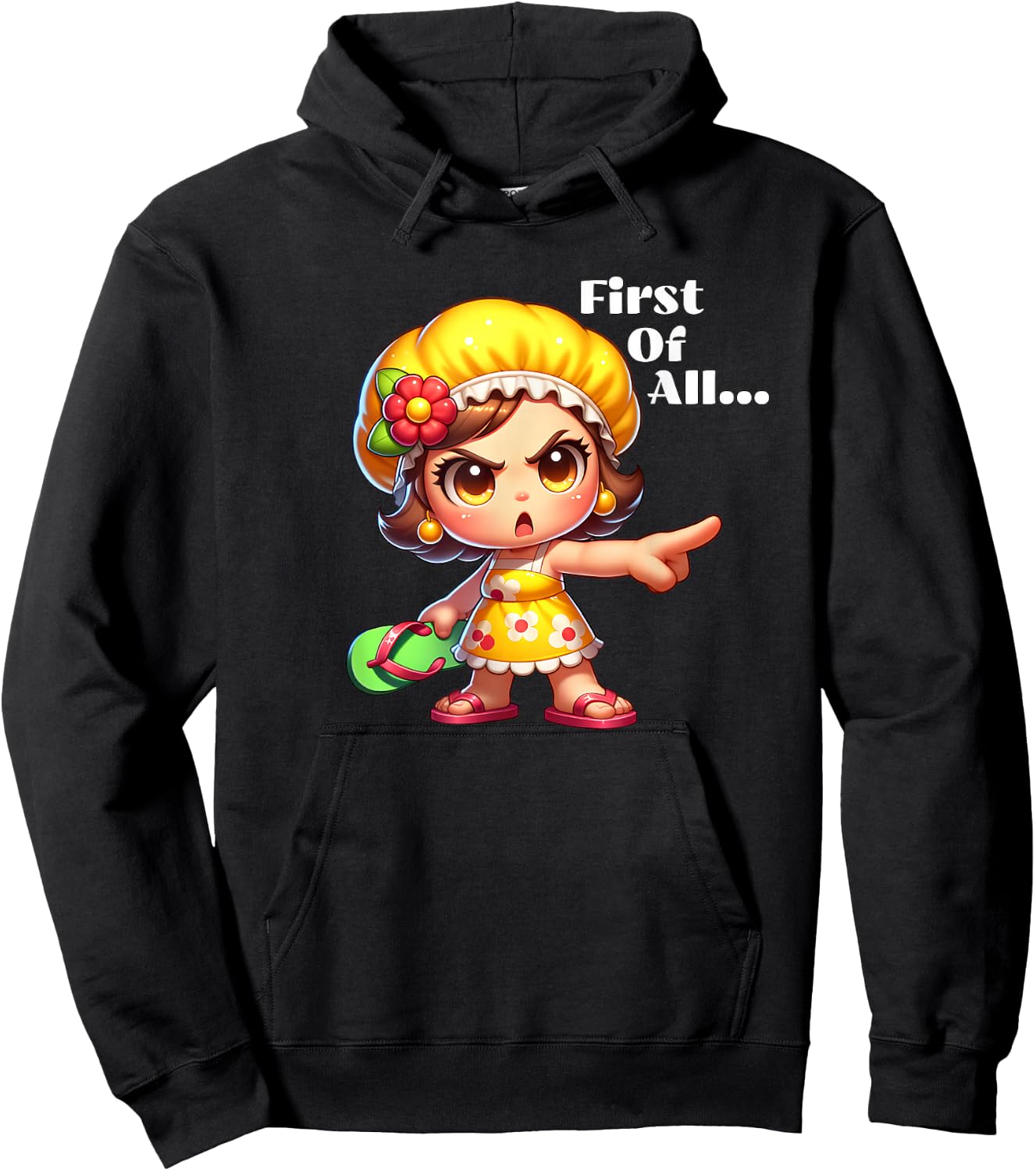 First Of All Angry Grandma Throwing Chancla Hoodie - Hoodie | Black