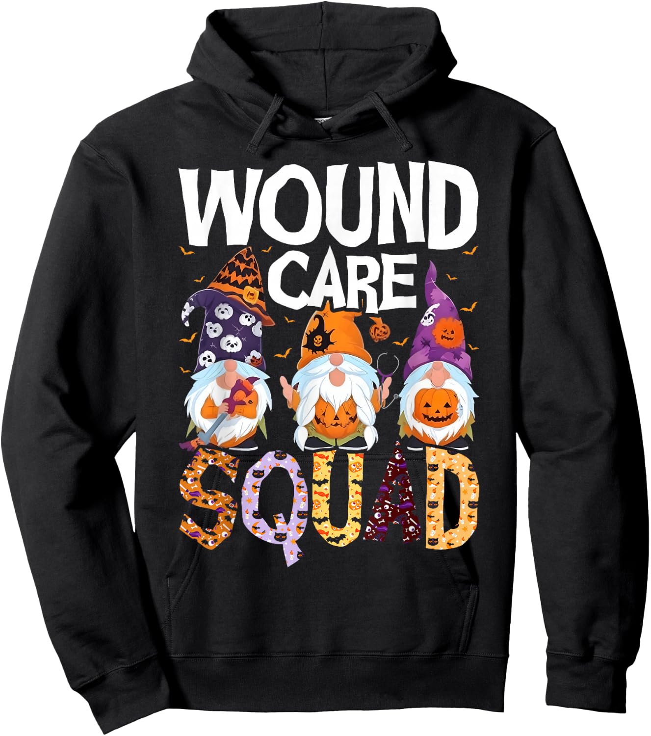 Wound Care Squad Gnome Nurse Halloween Scrubs Stethoscope Hoodie - Hoodie | Black