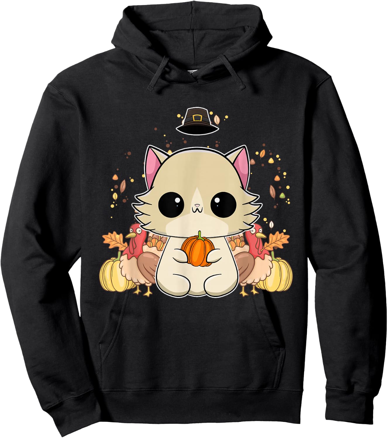 Ragdoll Cat Anime Kitten Thanksgiving Turkey Hoodie - Hoodie | Black