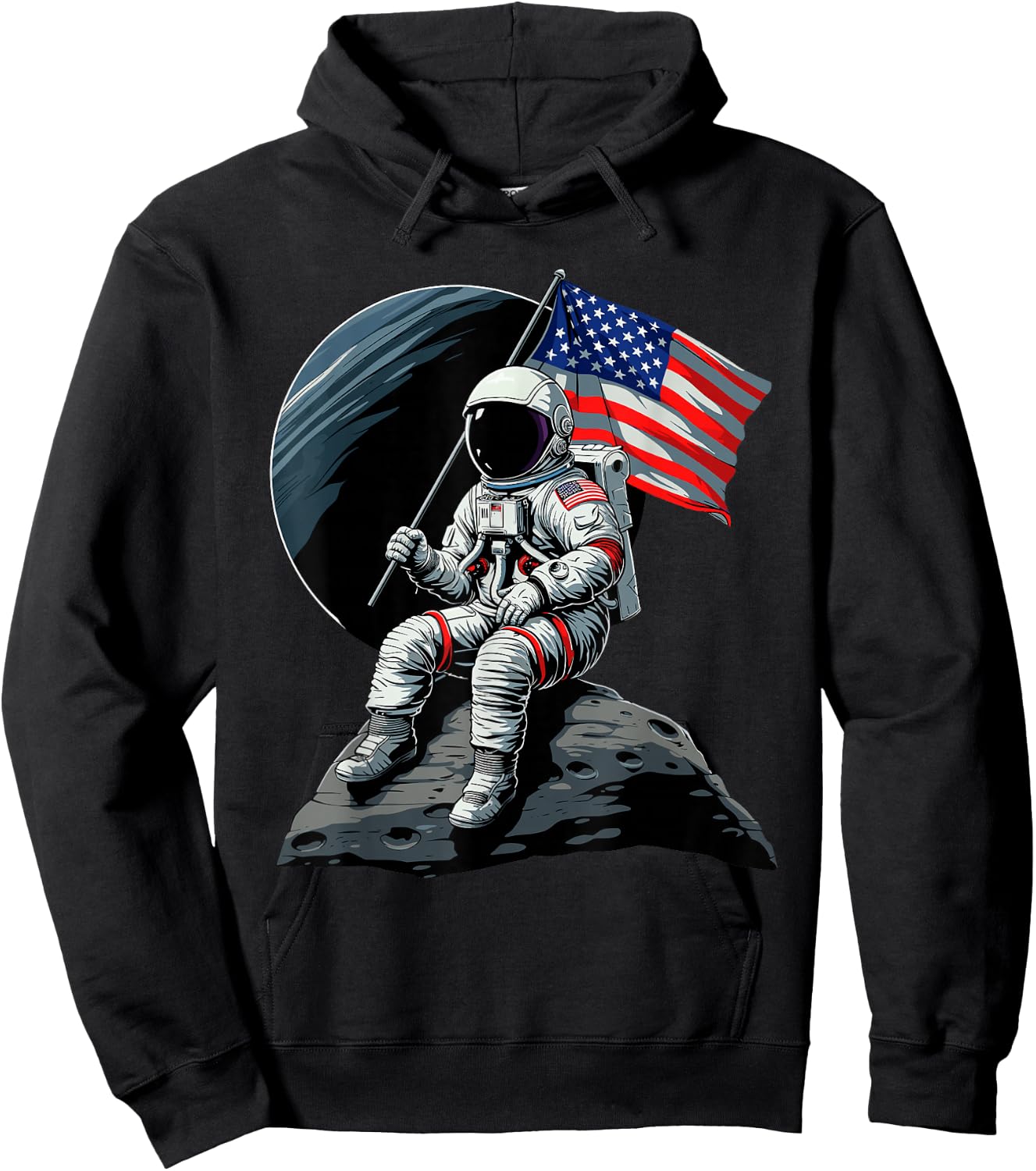 Patriotic Space Astronaut 4th Of July USA American Flag Women Men Hoodie - Hoodie | Black