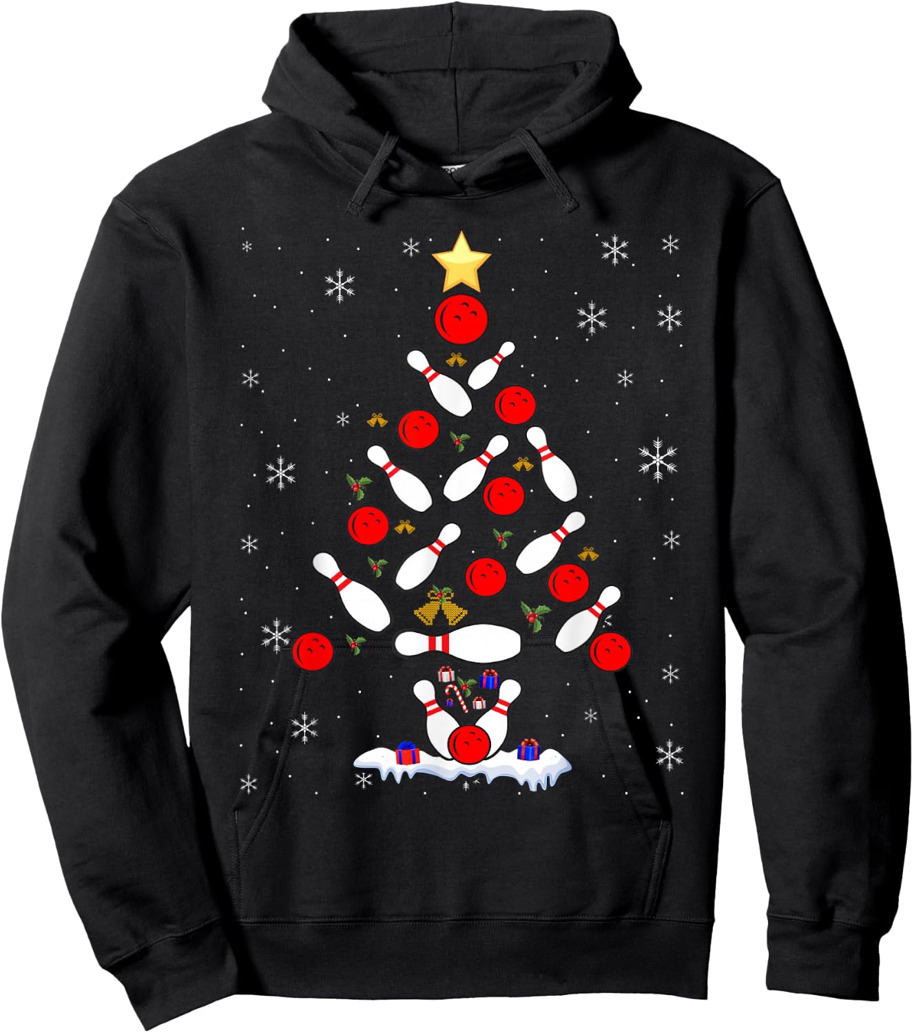 Funny Bowling Christmas Tree Lights Xmas Women Hoodie - Hoodie | Black