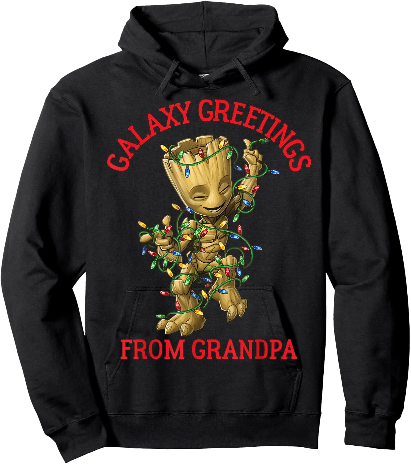 Marvel Groot Galaxy Greetings From Grandpa Christmas Hoodie - Hoodie | Black
