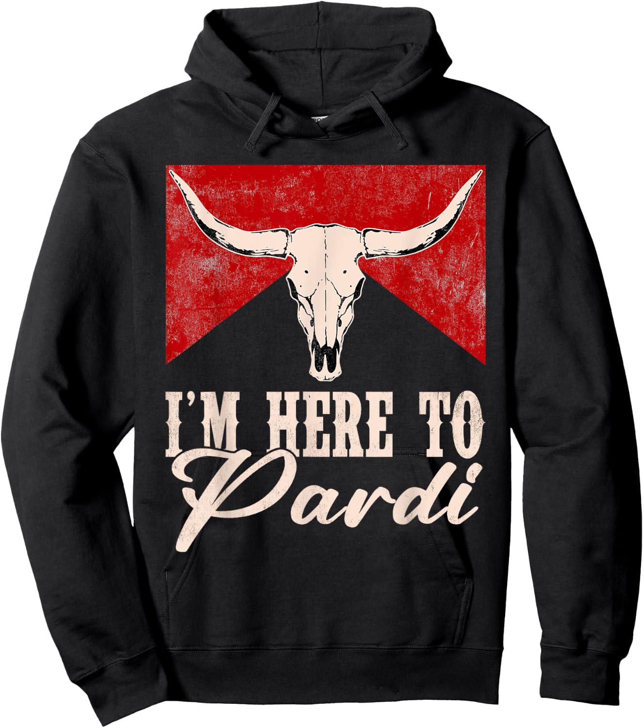 I'm Here to Pardi Vintage Retro Western Bull-Skull Hoodie - Hoodie | Black