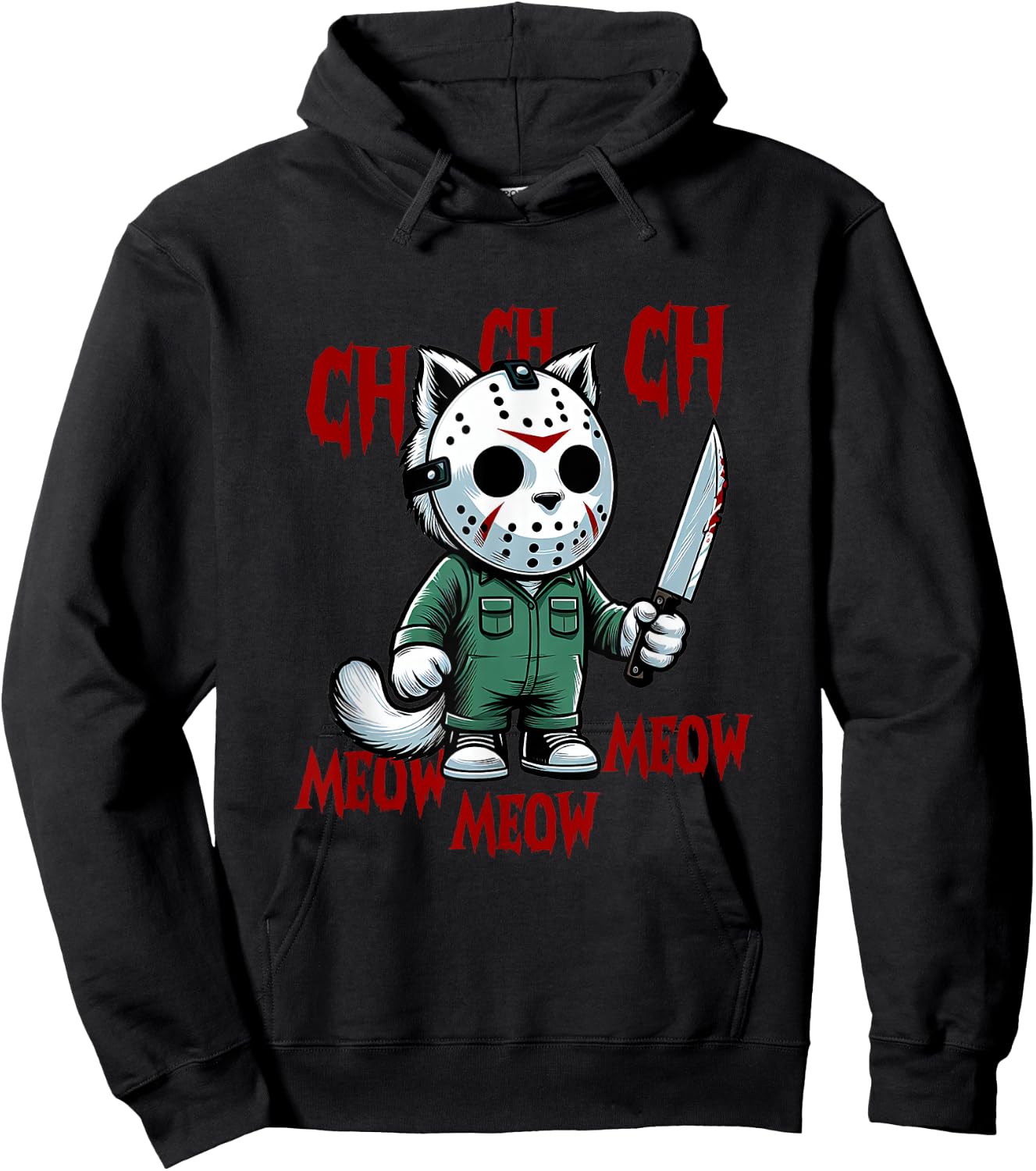 Funny Cat Horror Movies Cute Halloween for Cat Kitty Lovers Men Women Hoodie - Hoodie | Black