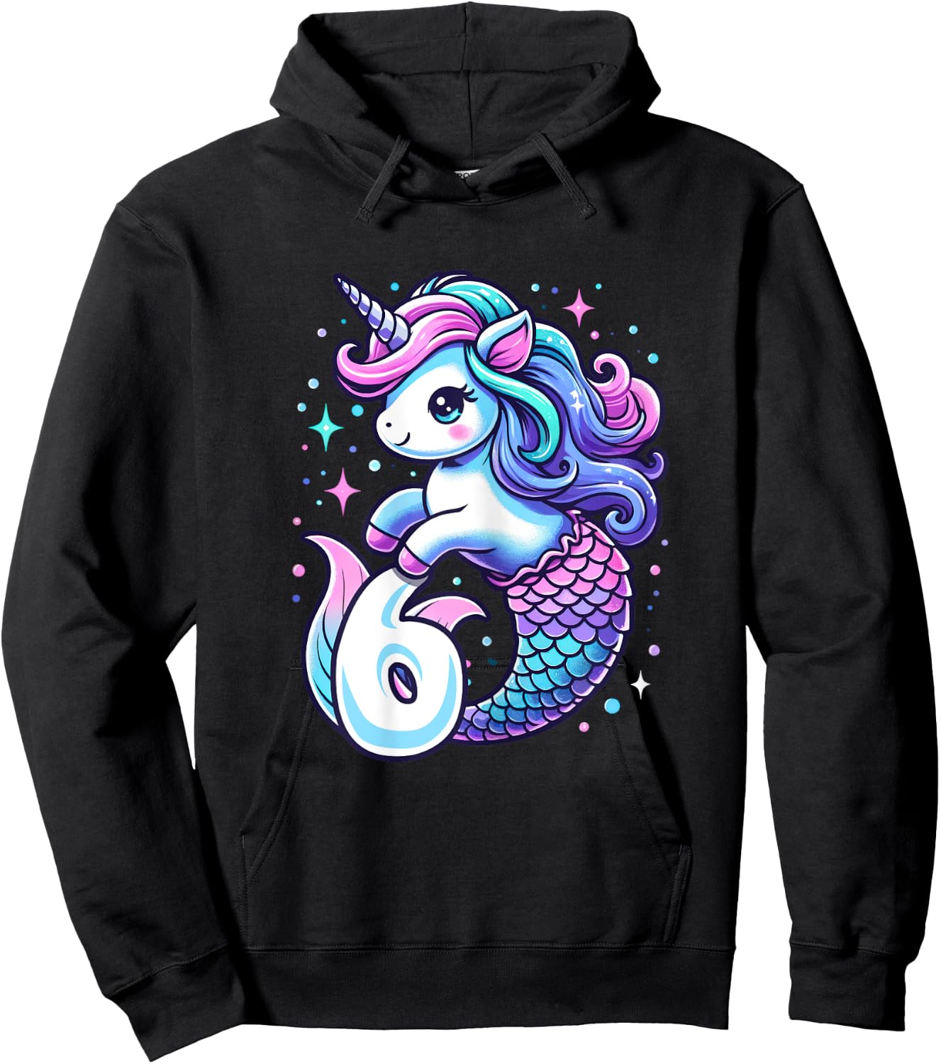 Unicorn Mermaid 6th Birthday 6 Year Old Party Girls Outfit Hoodie - Hoodie | Black