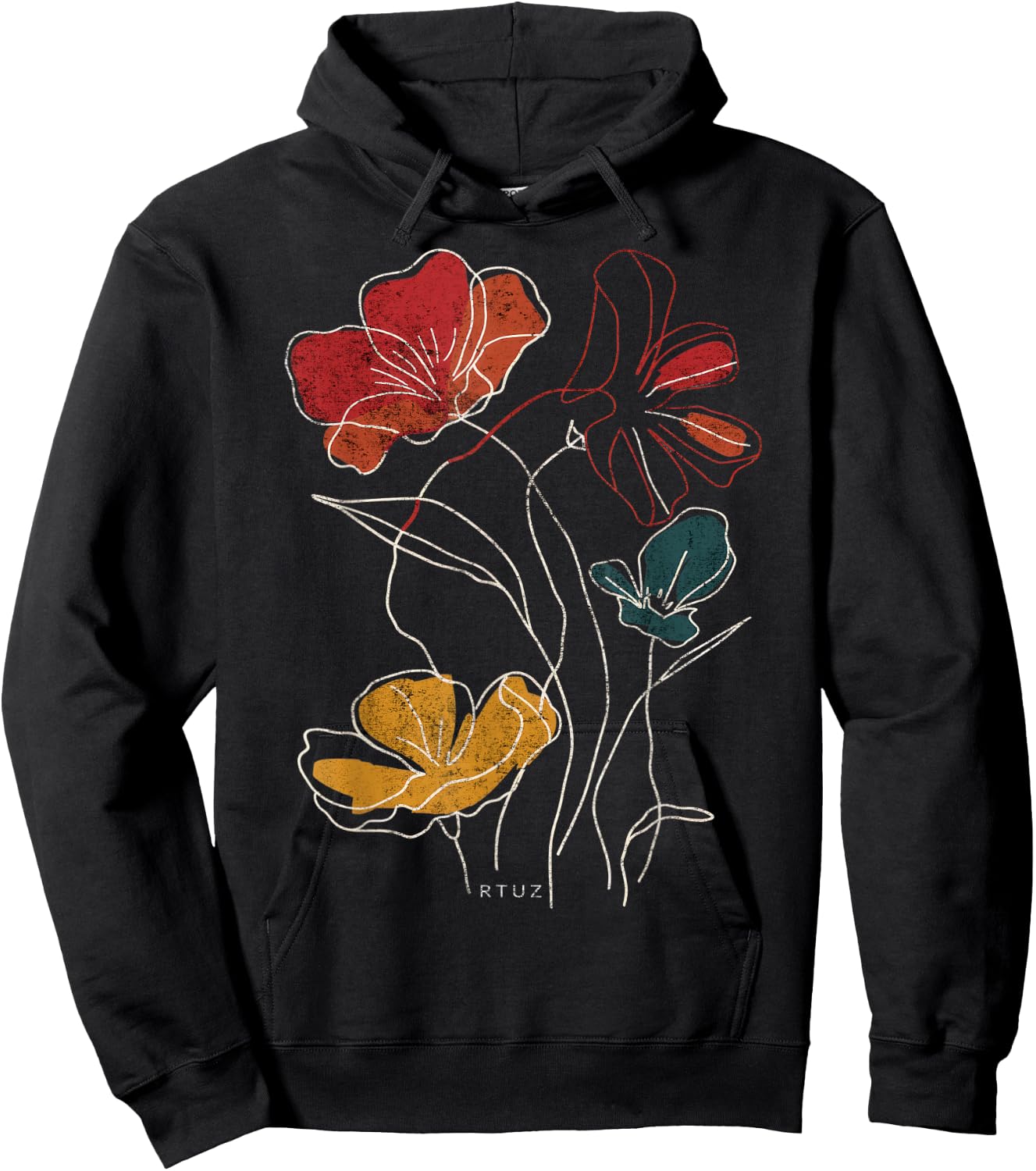Boho Style Floral Pastel Design Flowers Hipster Streetwear Hoodie - Hoodie | Black