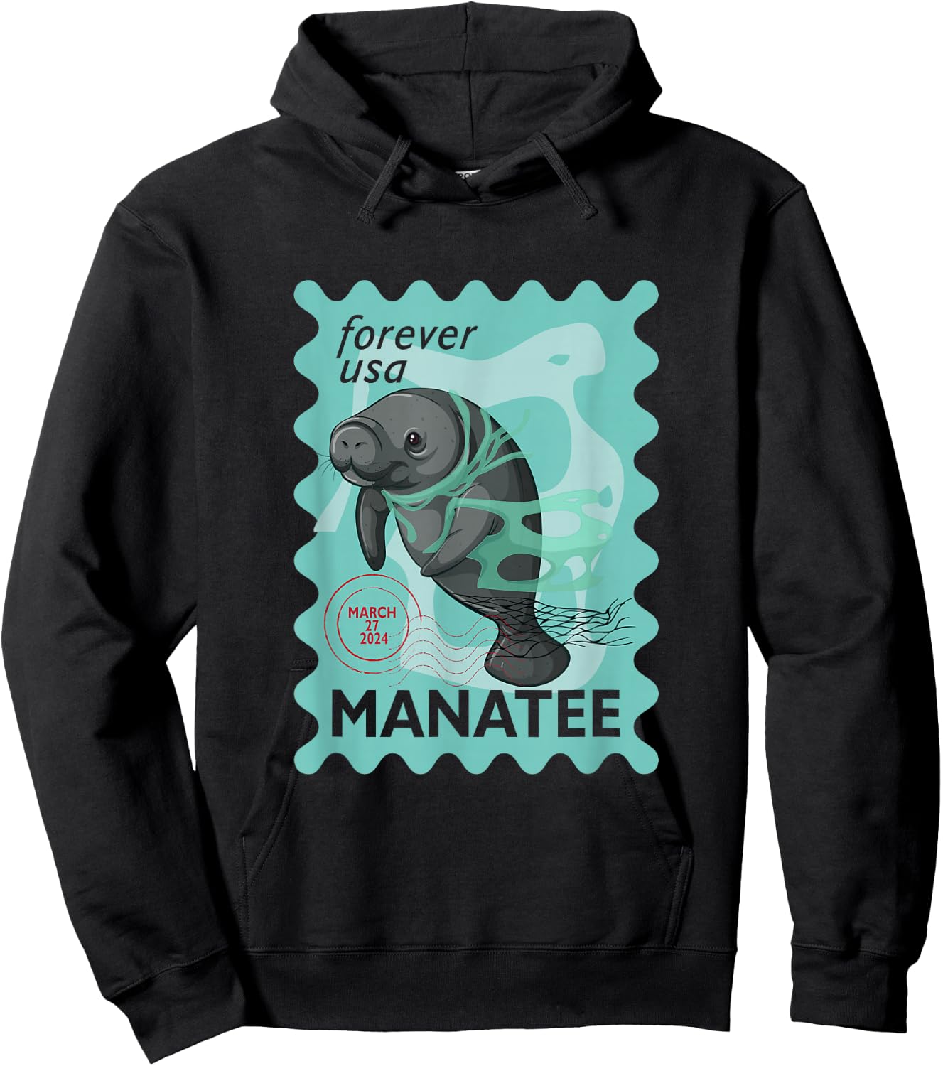 Manatee Stamp Wildlife Animal Manatee Lover Postal Worker Hoodie - Hoodie | Black