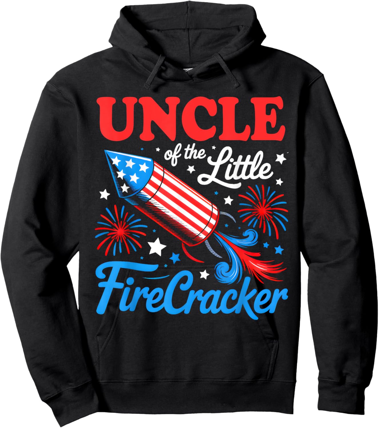 Uncle Of The Little Firecracker 4th of July Birthday Party Hoodie - Hoodie | Black
