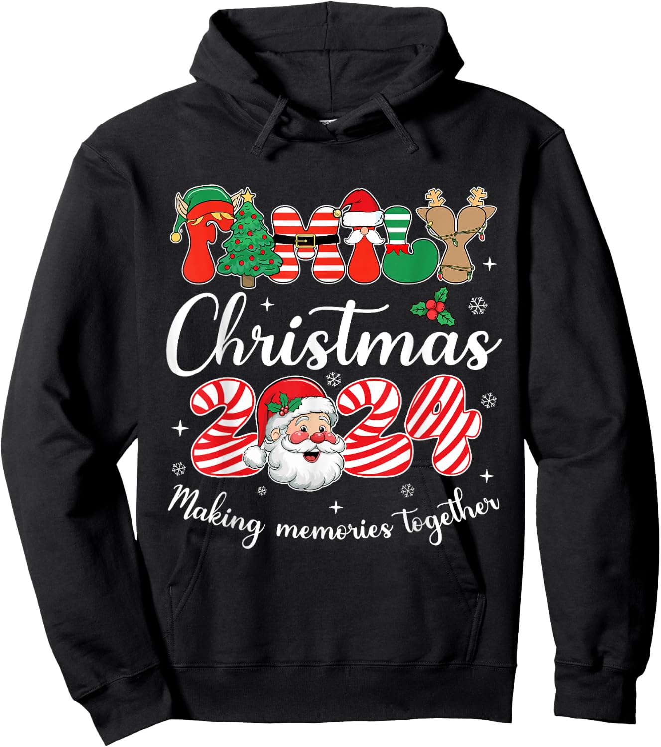 Family 2024 Christmas Matching Outfits Team Santa Elf Squad Hoodie - Hoodie | Black