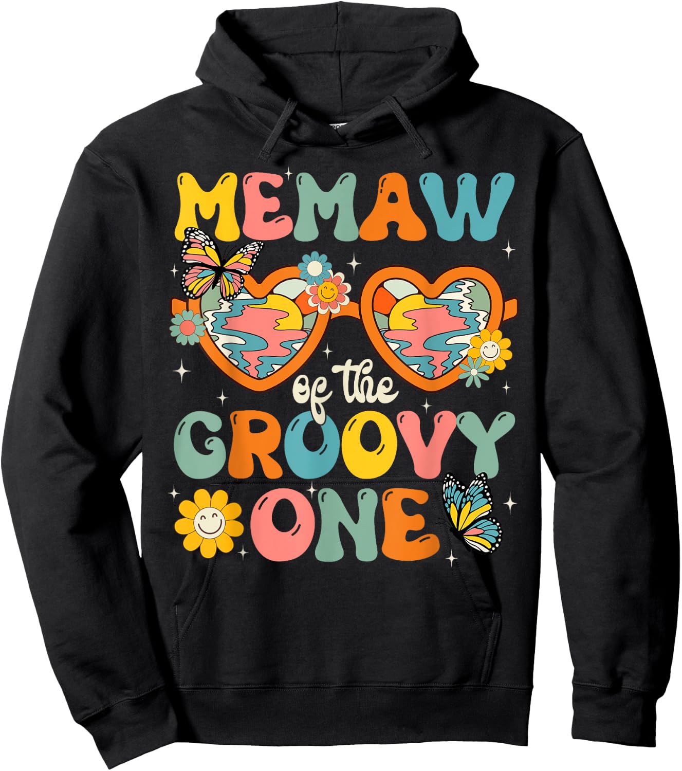 Memaw of the Groovy One Glasses Birthday Party Hoodie - Hoodie | Black