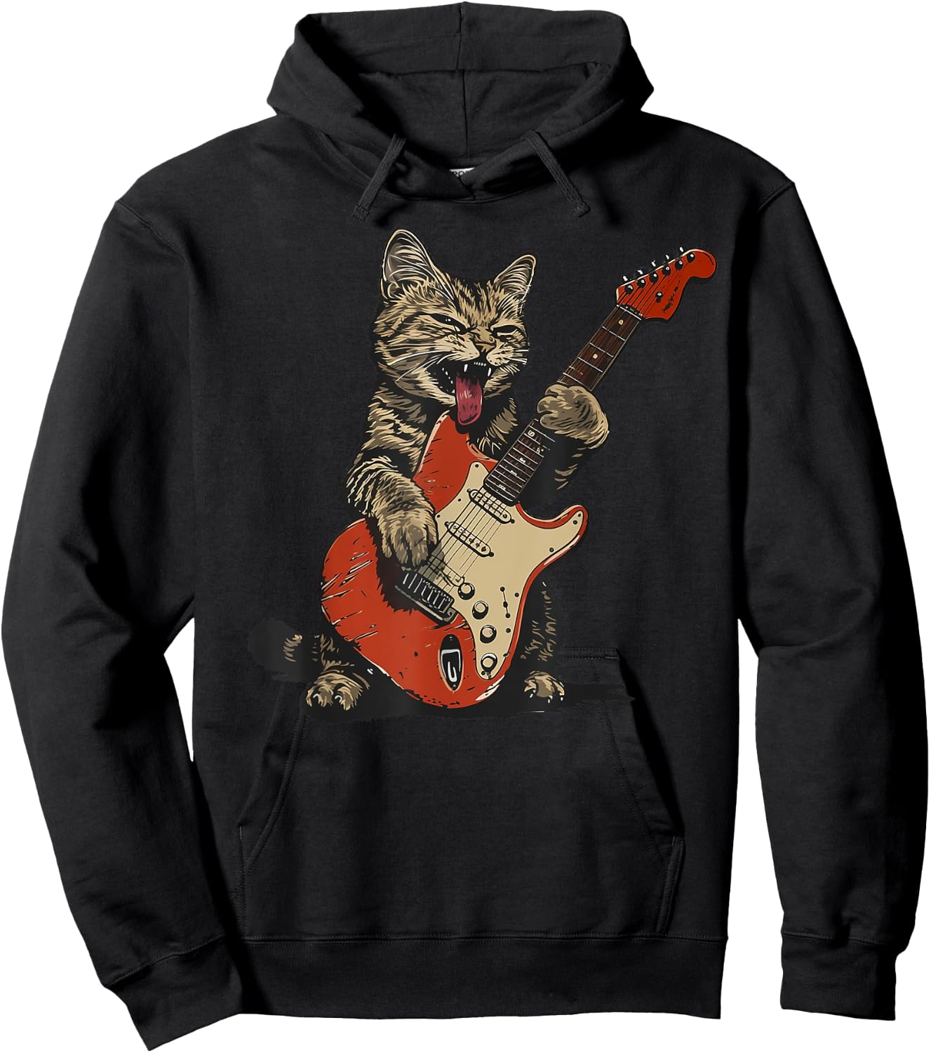 Rock and Roll Guitar Cat Vintage ROCK Guitarist Cat Men Women Girls Kids Hoodie - Hoodie | Black
