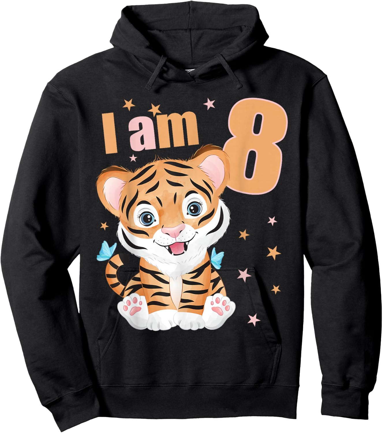 8 Years old 8 birthday outfit Boy girl Tiger Hoodie - Hoodie | Black