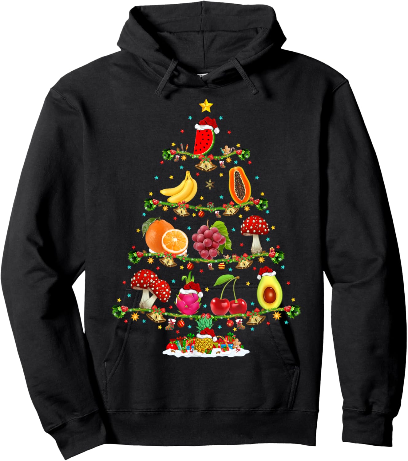 Xmas Lighting Vegetable Fruits Christmas Tree Hoodie - Hoodie | Black