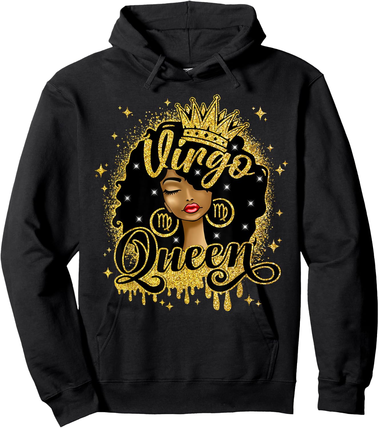Virgo Queen Afro Natural Hair Girl Black Woman Zodiac Hoodie - Hoodie | Black