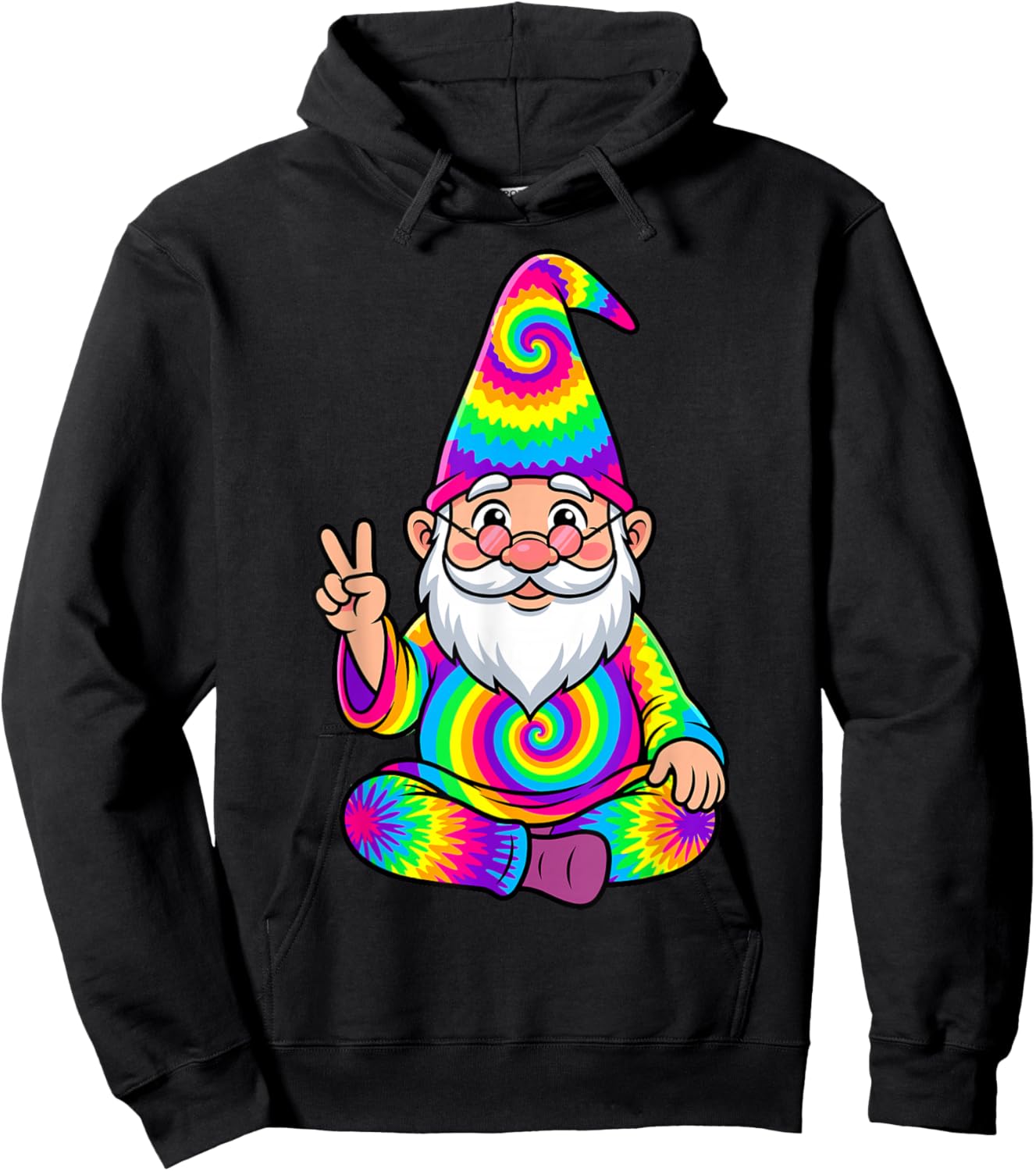 Tie Dye Peace Gnome Funny Hippie Garden Gnome Lover Women Hoodie - Hoodie | Black