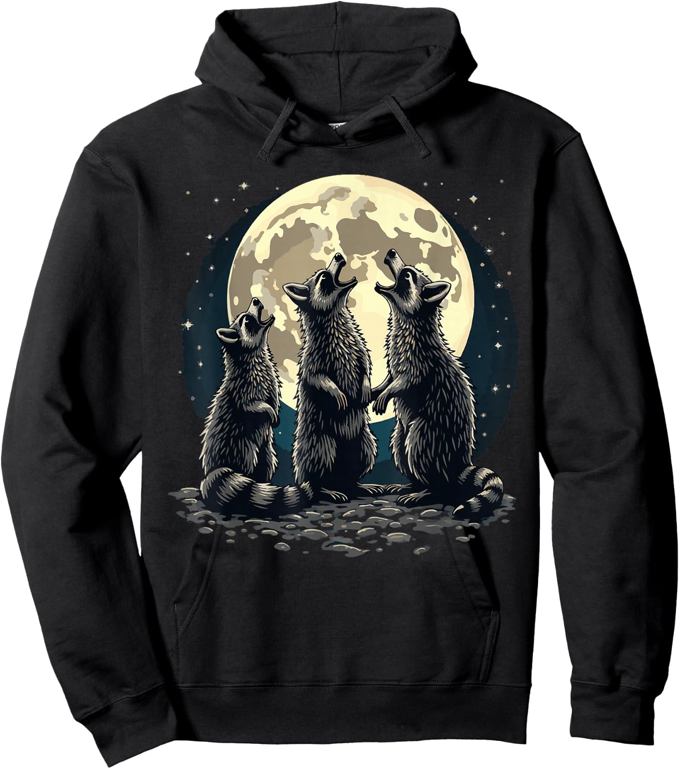 3 Racoons Moon Howling Raccoon Funny Raccoon Hoodie - Hoodie | Black