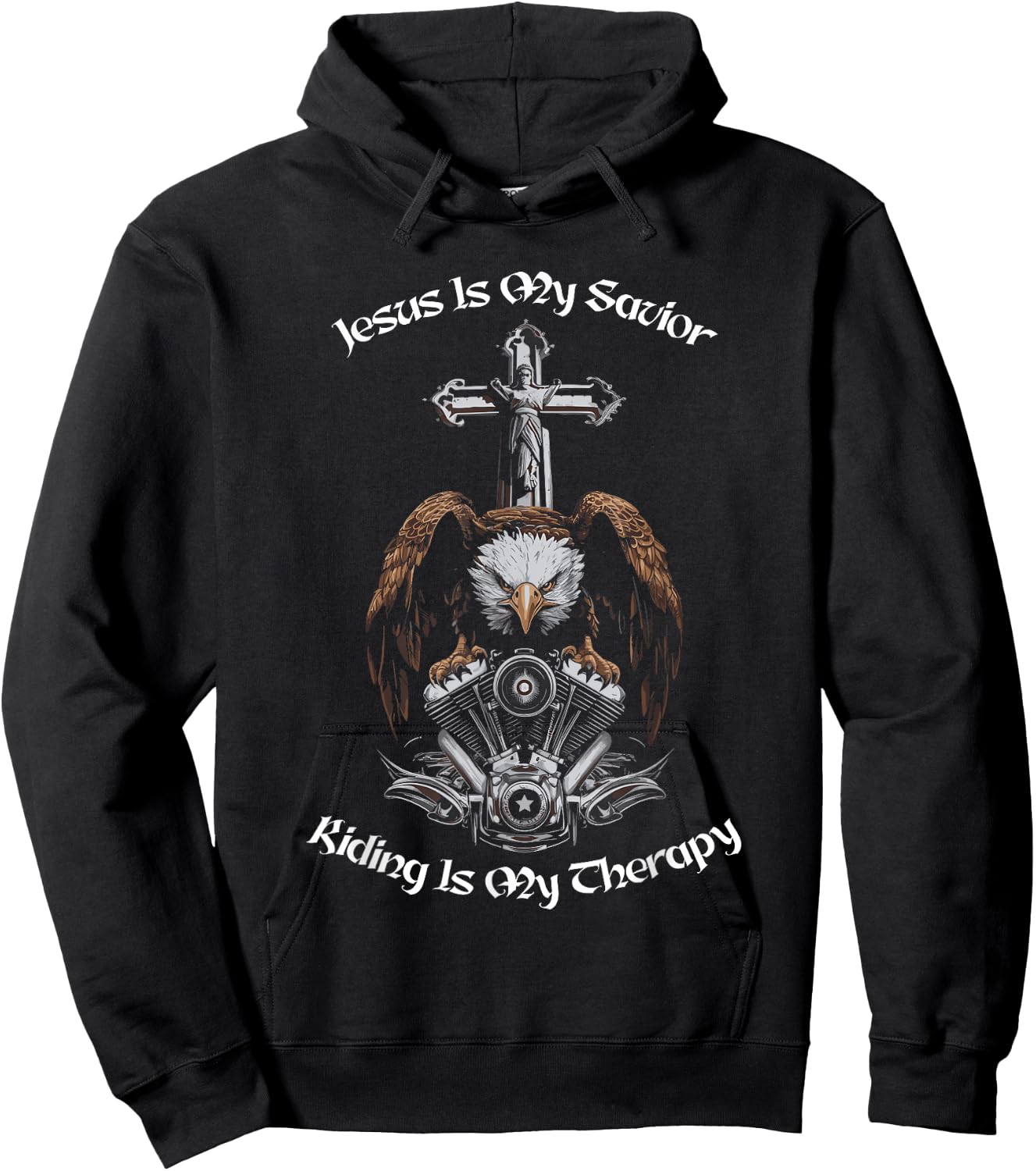 Jesus Is My Savior Riding Is My Therapy Christian Biker Hoodie - Hoodie | Black