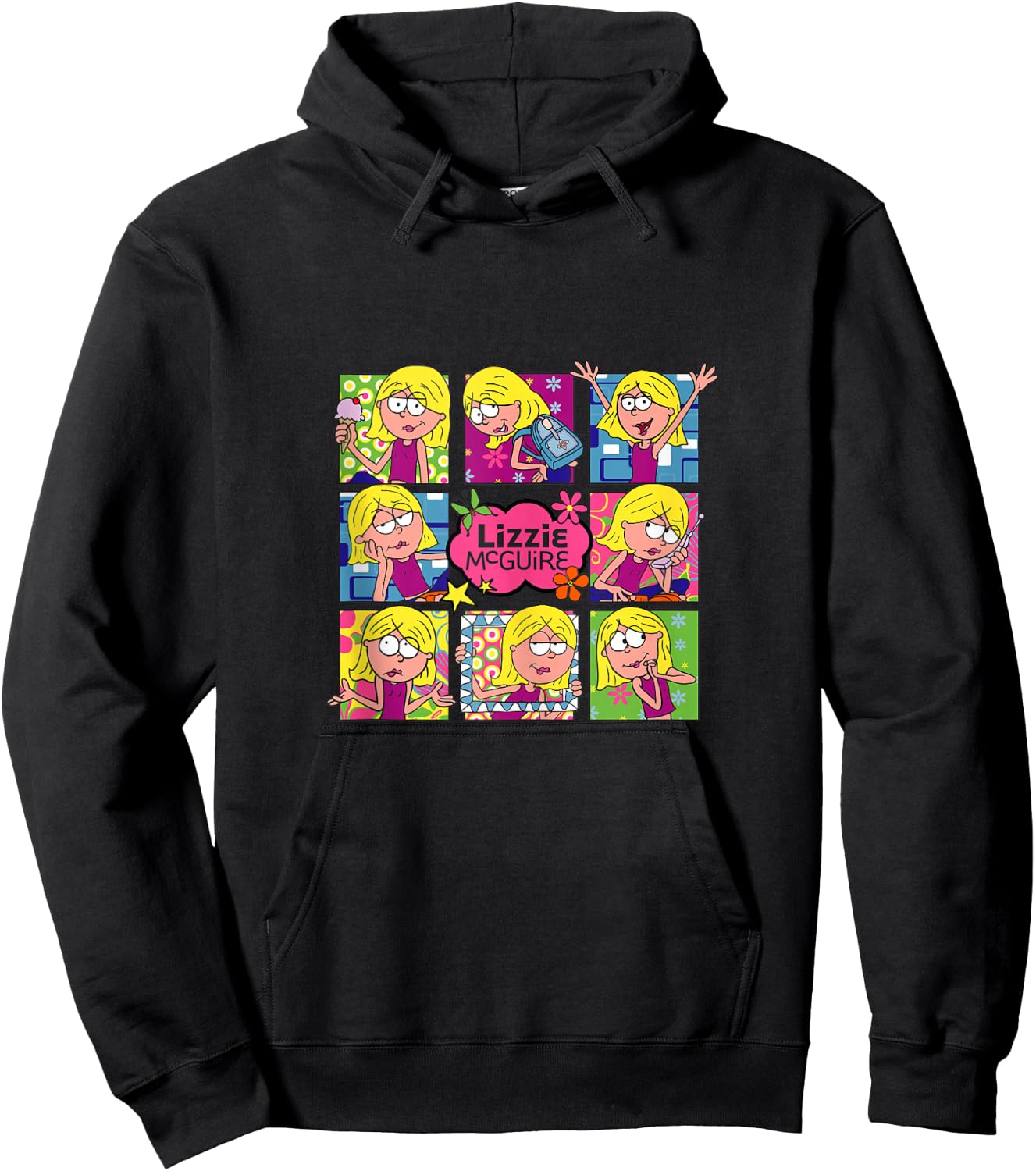 Disney Lizzy McGuire Multi Lizzie's Moods Big Chest Panels Hoodie - Hoodie | Black