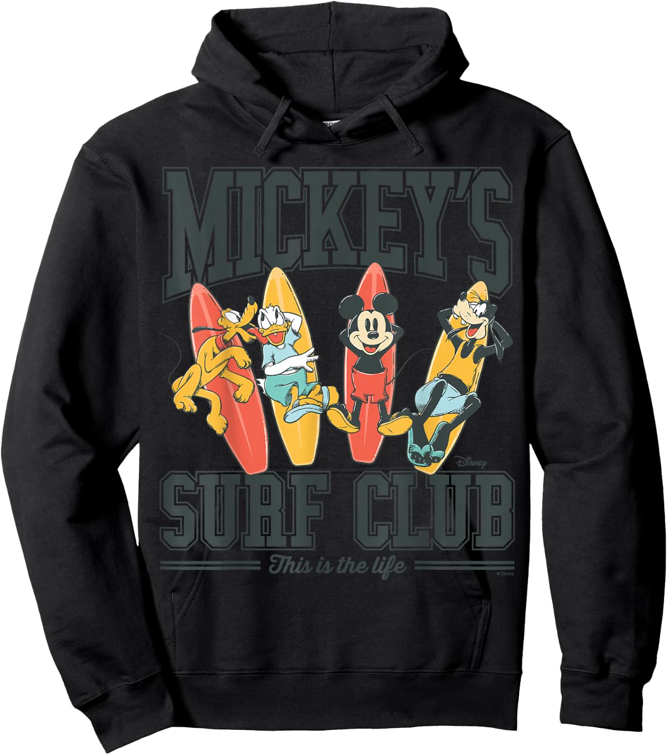 Mickey's Surf Club Mickey Mouse Pluto Donald Goofy Hoodie - Hoodie | Black