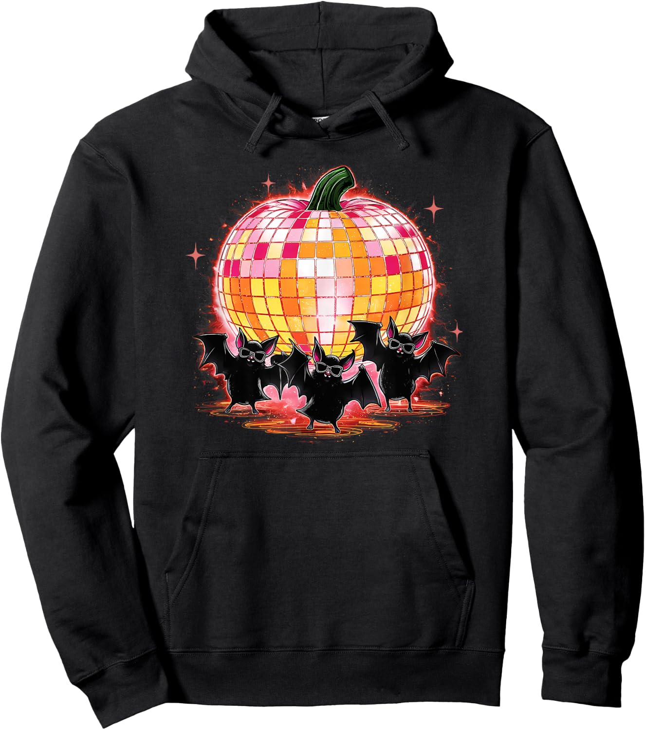 Pumpkin Disco Ball Dancing Bats Halloween Disco Party Hoodie - Hoodie | Black