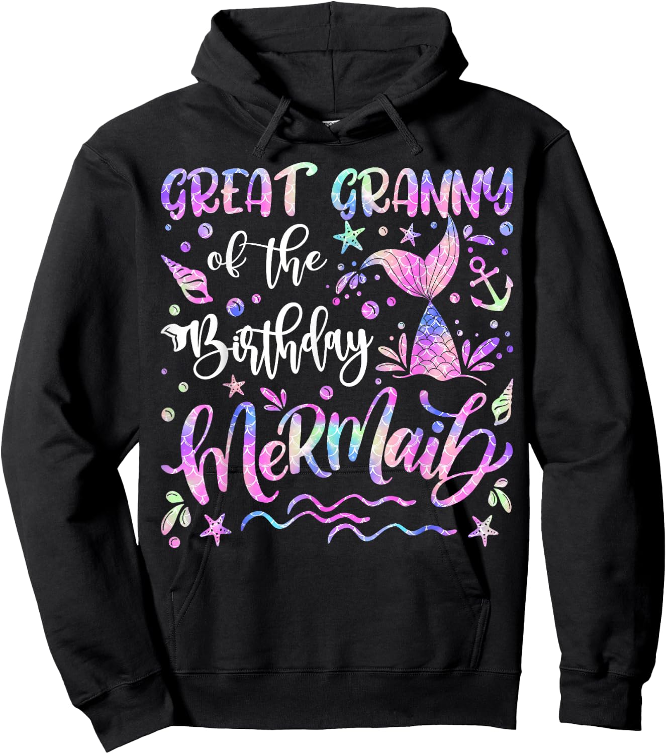 Great Granny Of The Birthday Mermaid Matching Family Hoodie - Hoodie | Black