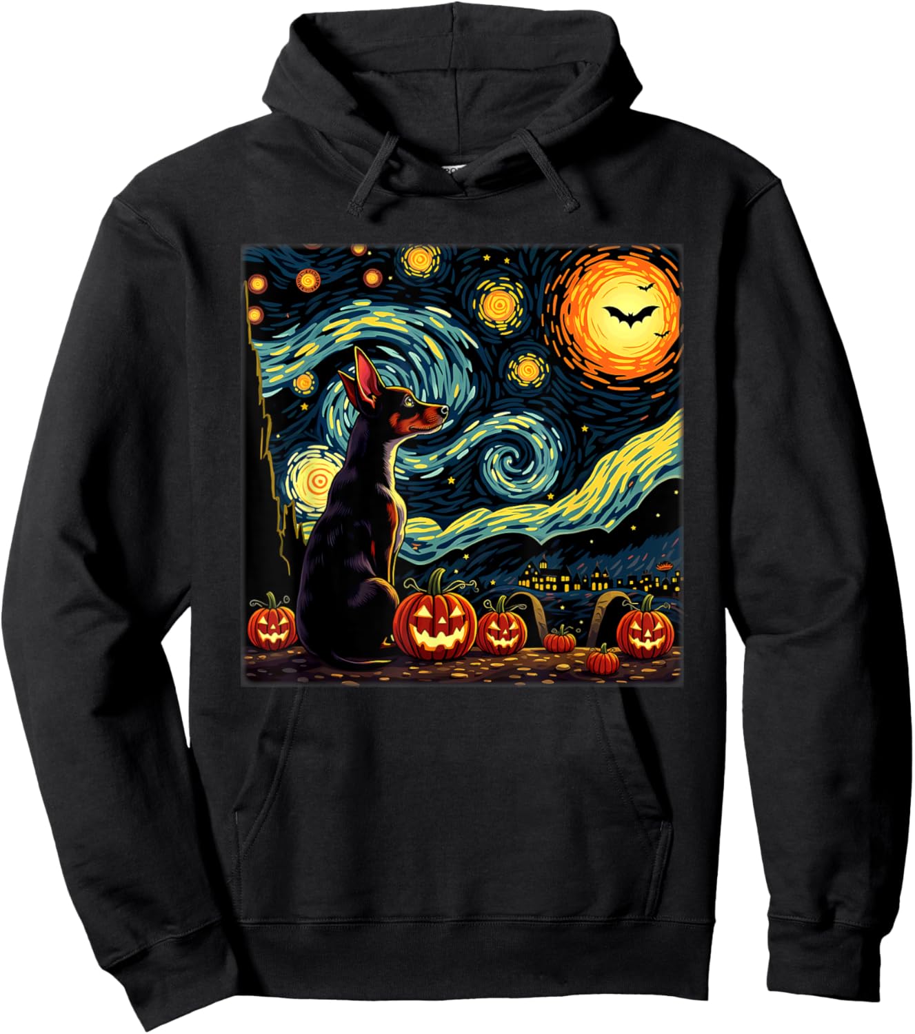 Spooky Halloween Rat Terrier Dog Starry Night Hoodie - Hoodie | Black