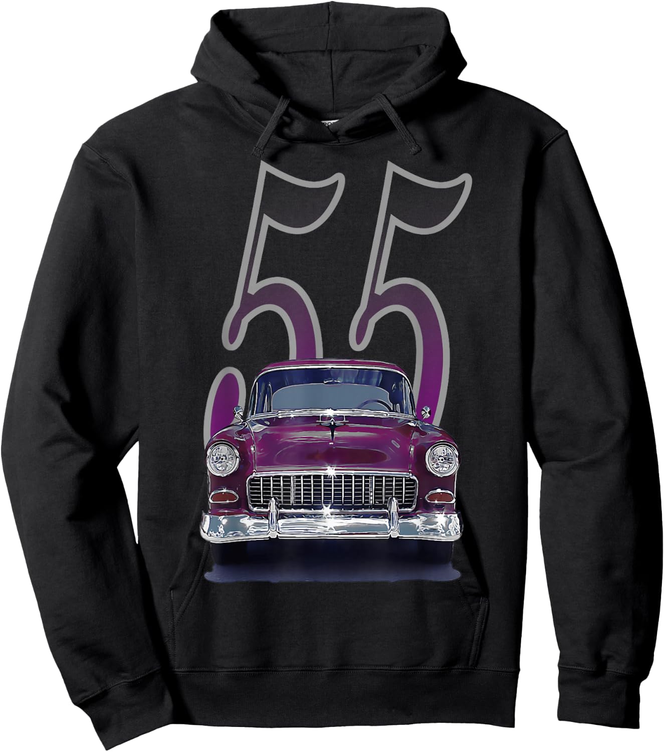 1955 55 Chevys Bel Air Classic Vintage Muscle Car Front View Hoodie - Hoodie | Black