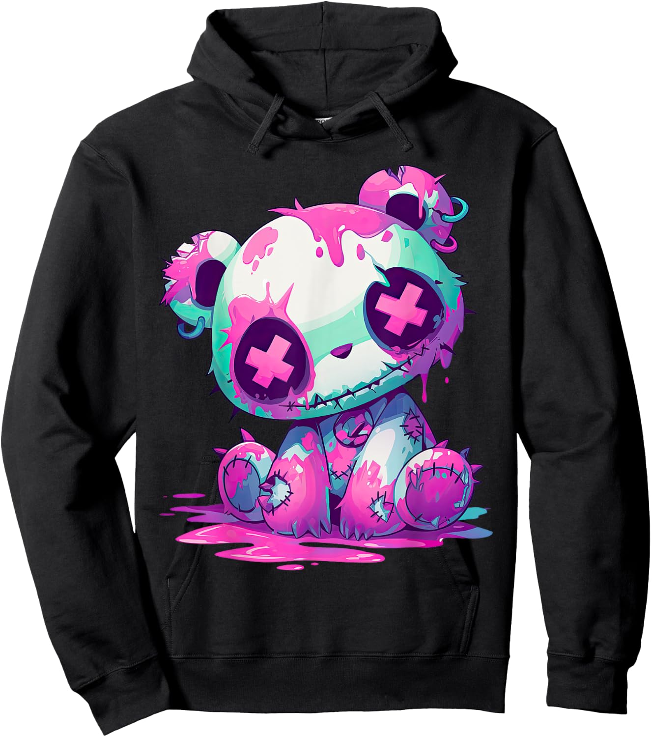 Kawaii Pastel Goth Creepy Cute Pink Zombie Panda Hoodie - Hoodie | Black
