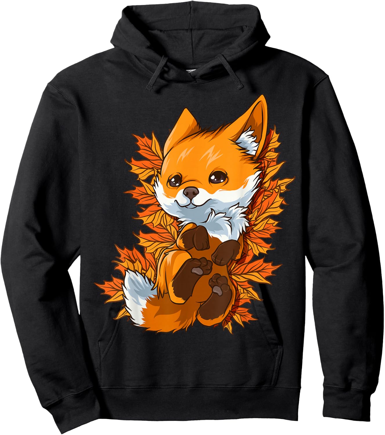 Red Forest Fox Baby Animal Autumn Leaves Hoodie - Hoodie | Black