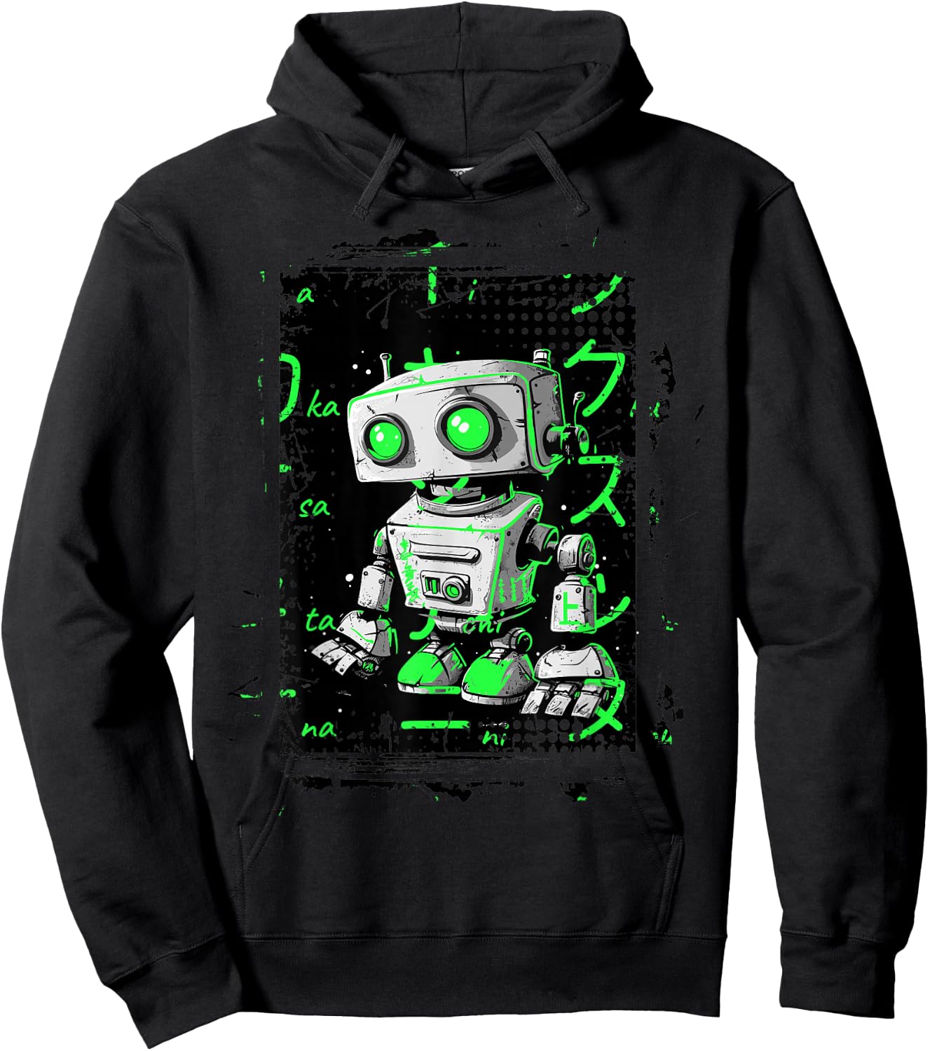 Green Cyberpunk Robot Kicks Green Color Graphic Hoodie - Hoodie | Black