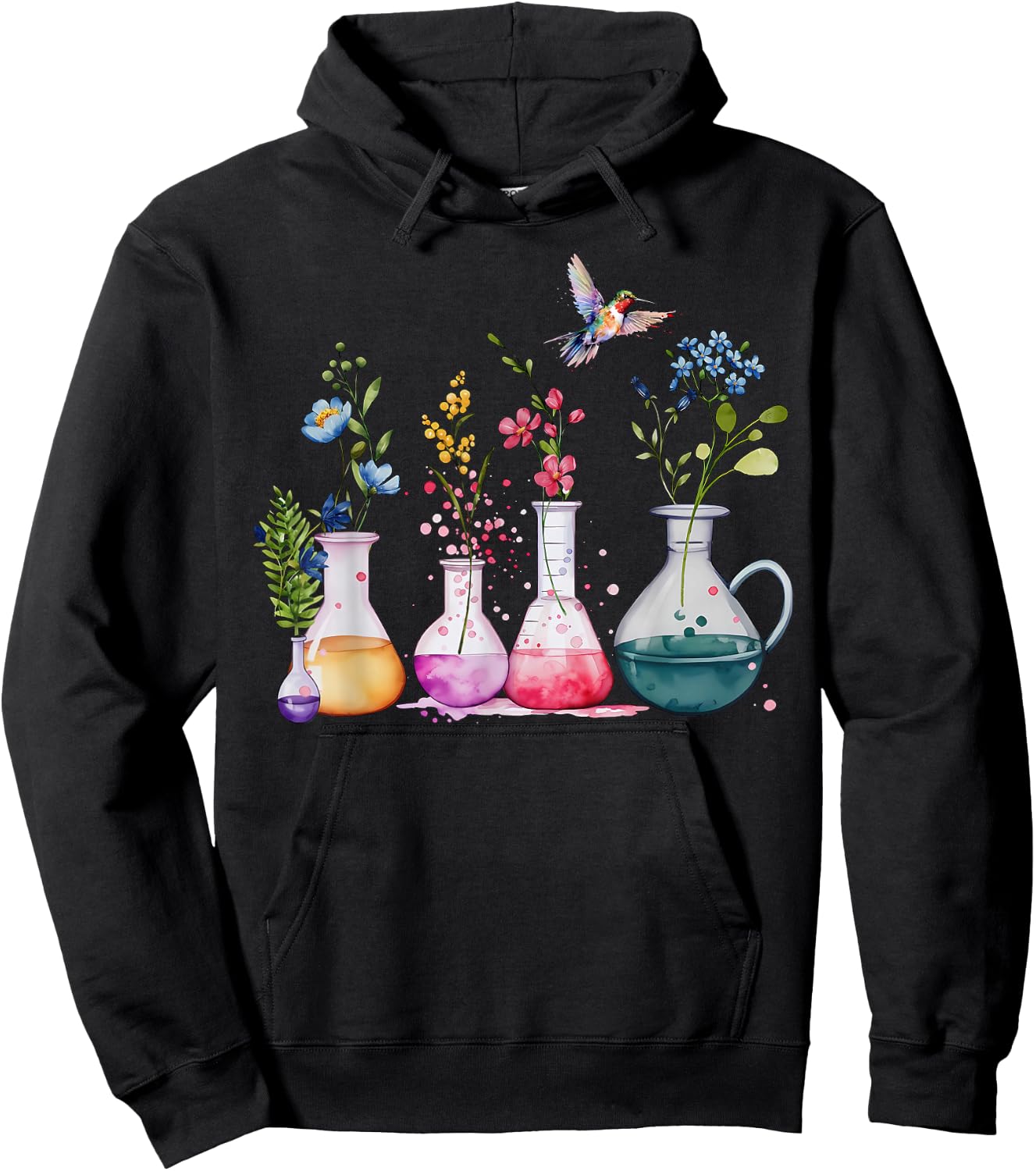 Floral Beakers Laboratory Hummingbird Chemistry Science Hoodie - Hoodie | Black