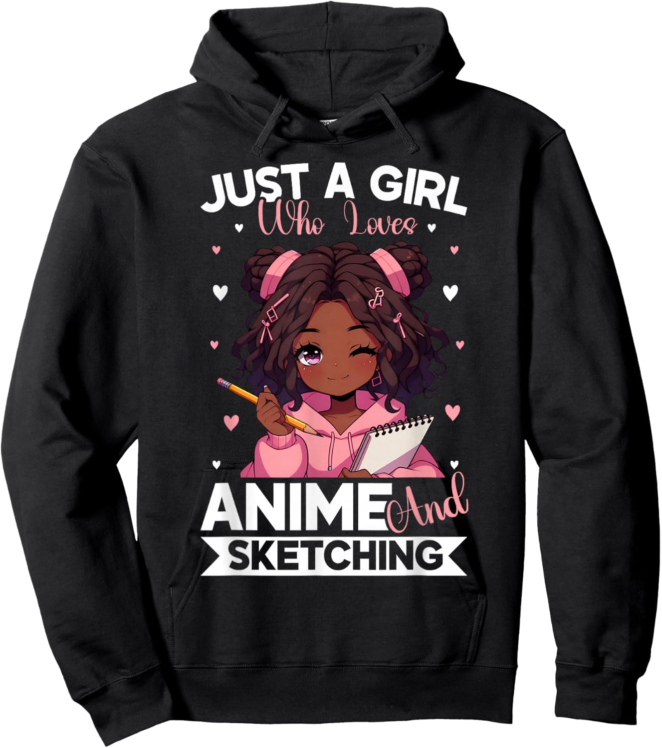 Just A Girl Who Loves Anime and Sketching Afro Anime Merch Hoodie - Hoodie | Black