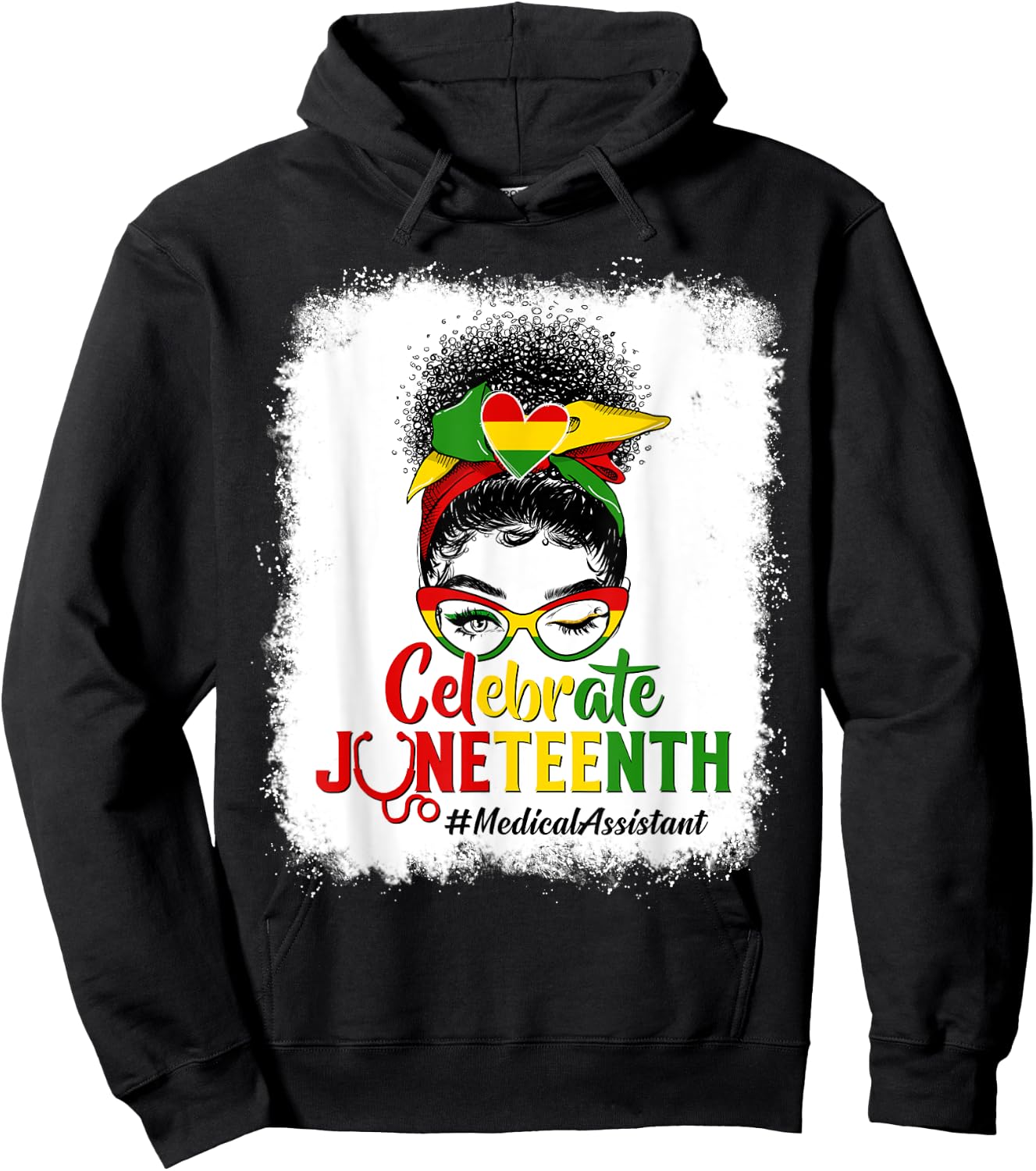 Black Medical Assistant Messy Bun Celebrate Juneteenth Afro Hoodie - Hoodie | Black