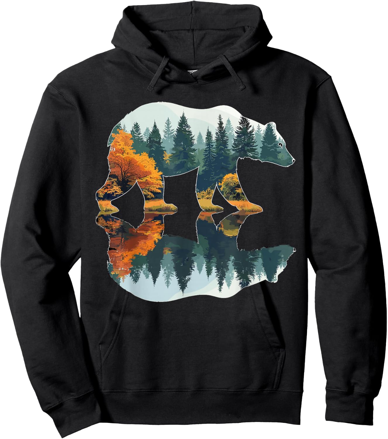 Trees Wildlife Reflection Nature Bear Outdoor Forest Hoodie - Hoodie | Black