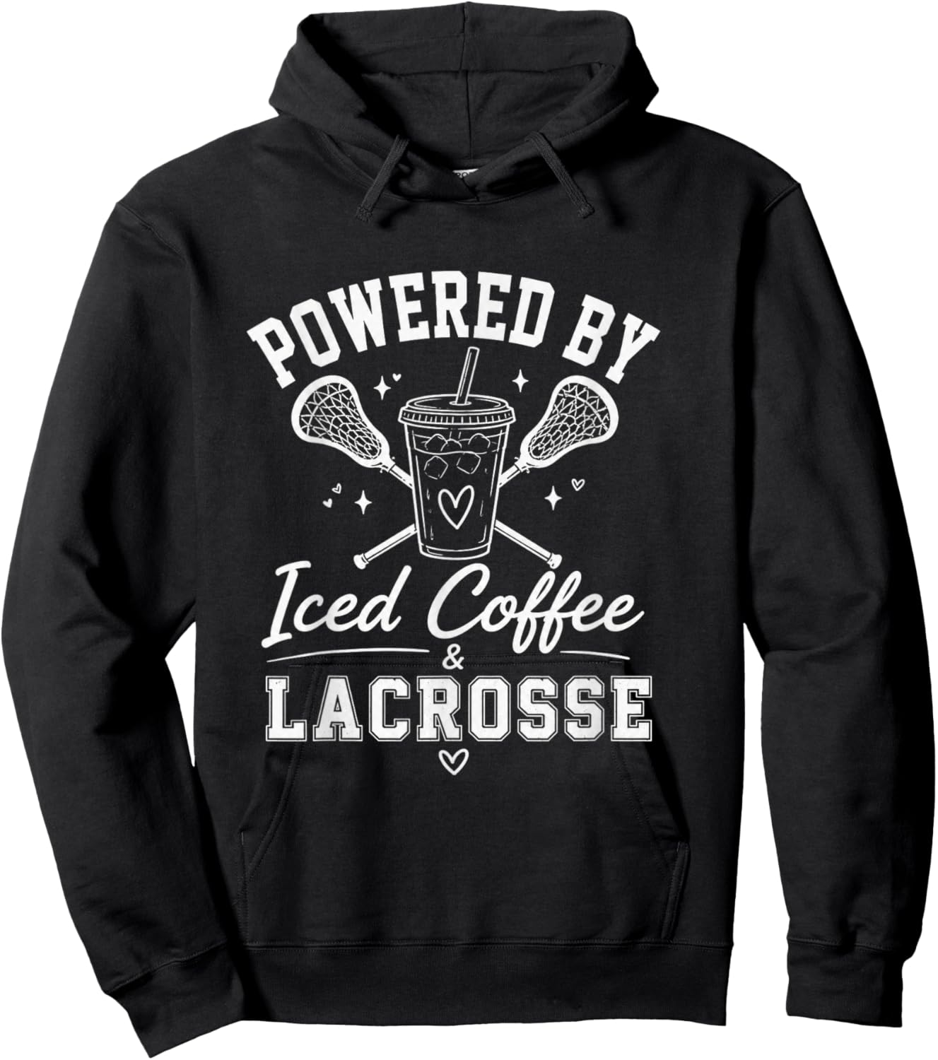 Powered By Iced Coffee & Lacrosse Funny Lacrosse Player Hoodie - Hoodie | Black