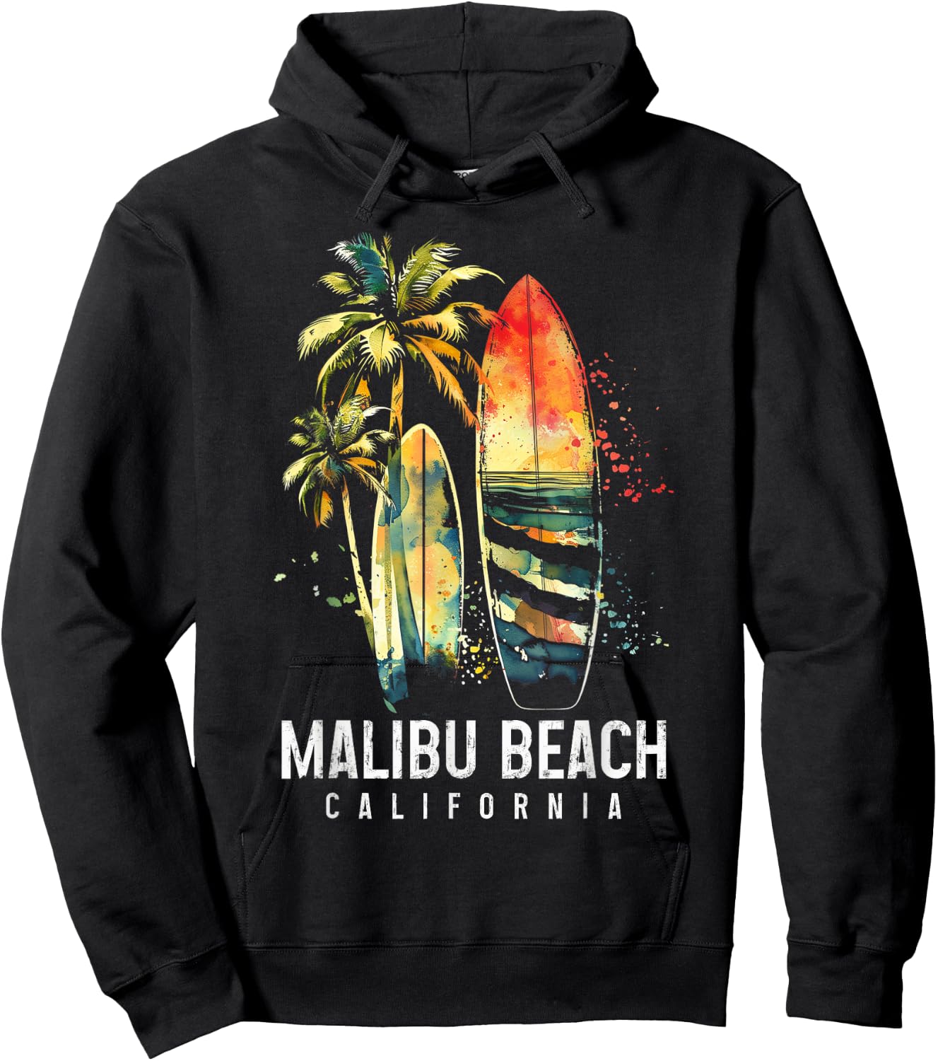 Malibu Beach California Surf Vintage Surfing Surfer Hoodie - Hoodie | Black