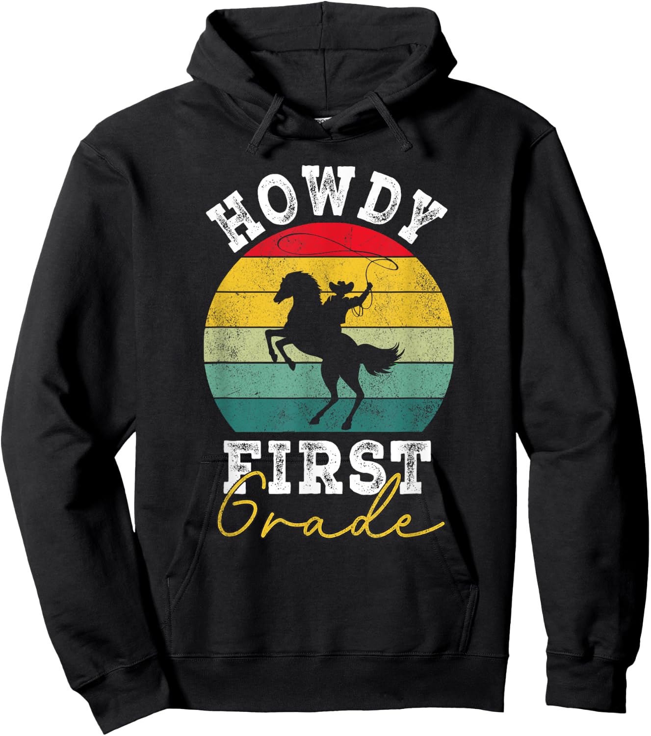 Howdy 1st Grade Cowboy Western Back To School first Grade Hoodie - Hoodie | Black