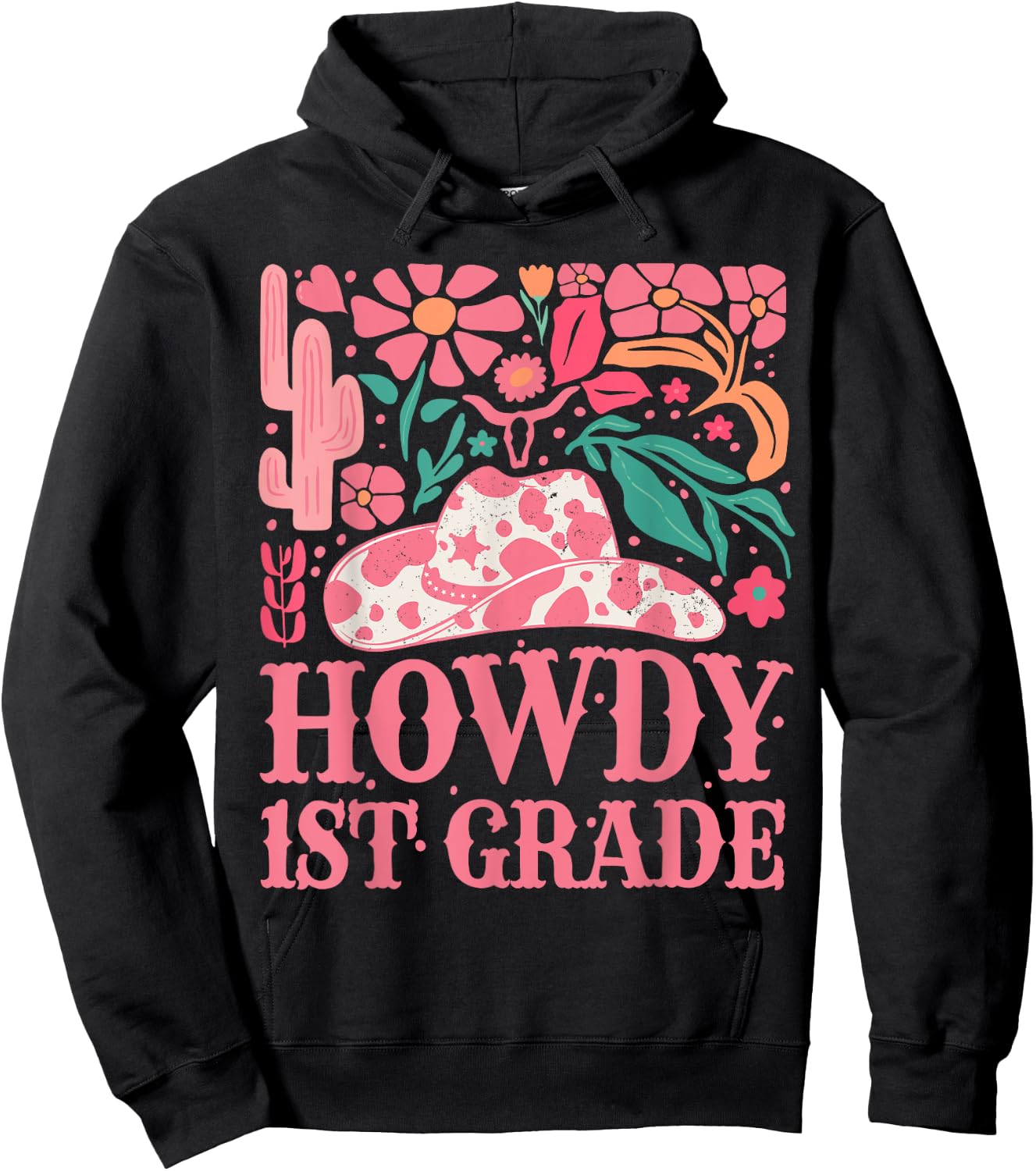 Howdy First Grade Western Cowgirls 1st Grade Squad Teacher Hoodie - Hoodie | Black