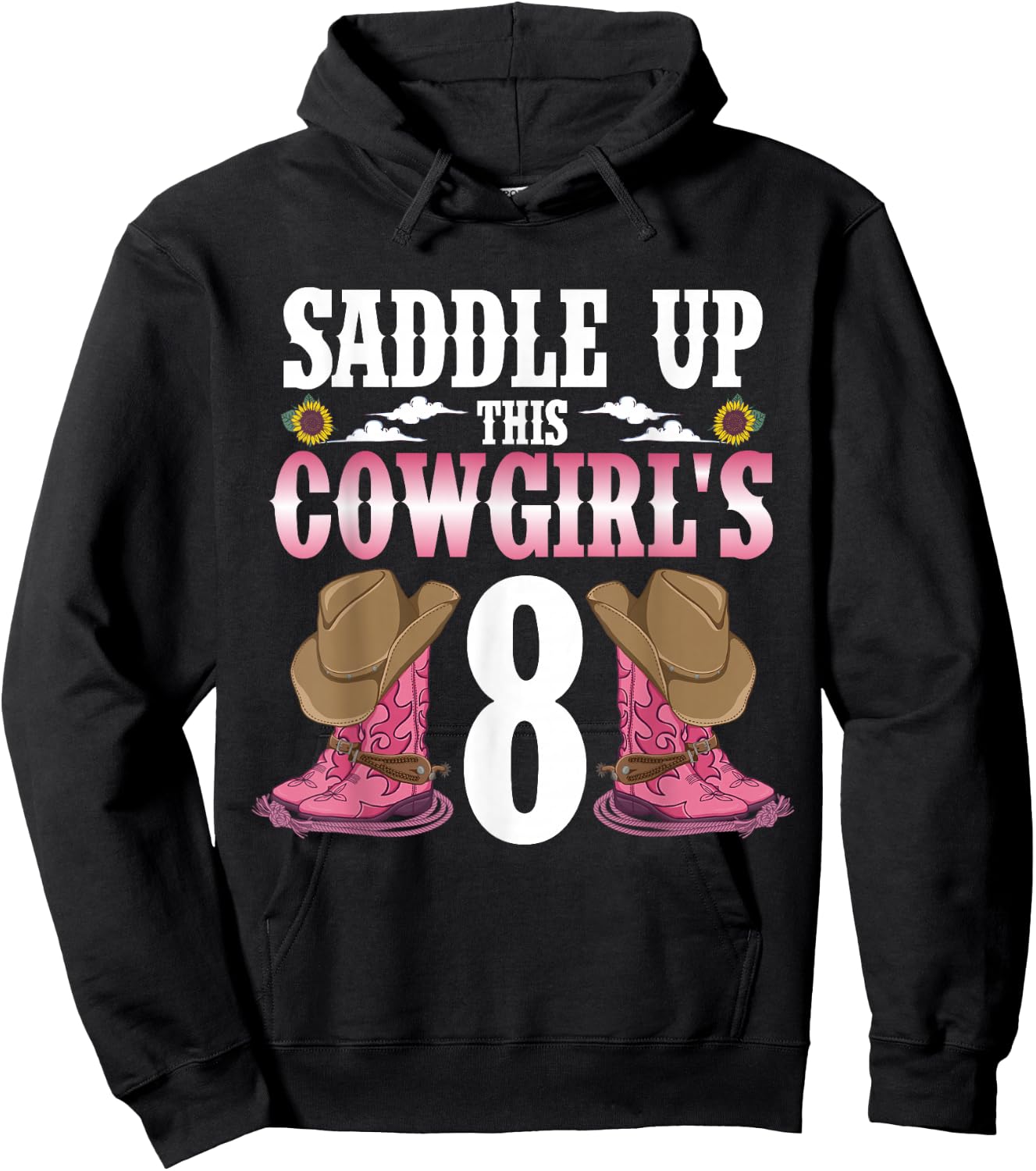 Yeehaw Rodeo Eighth Birthday Celebration 8 Years Old Kid Hoodie - Hoodie | Black