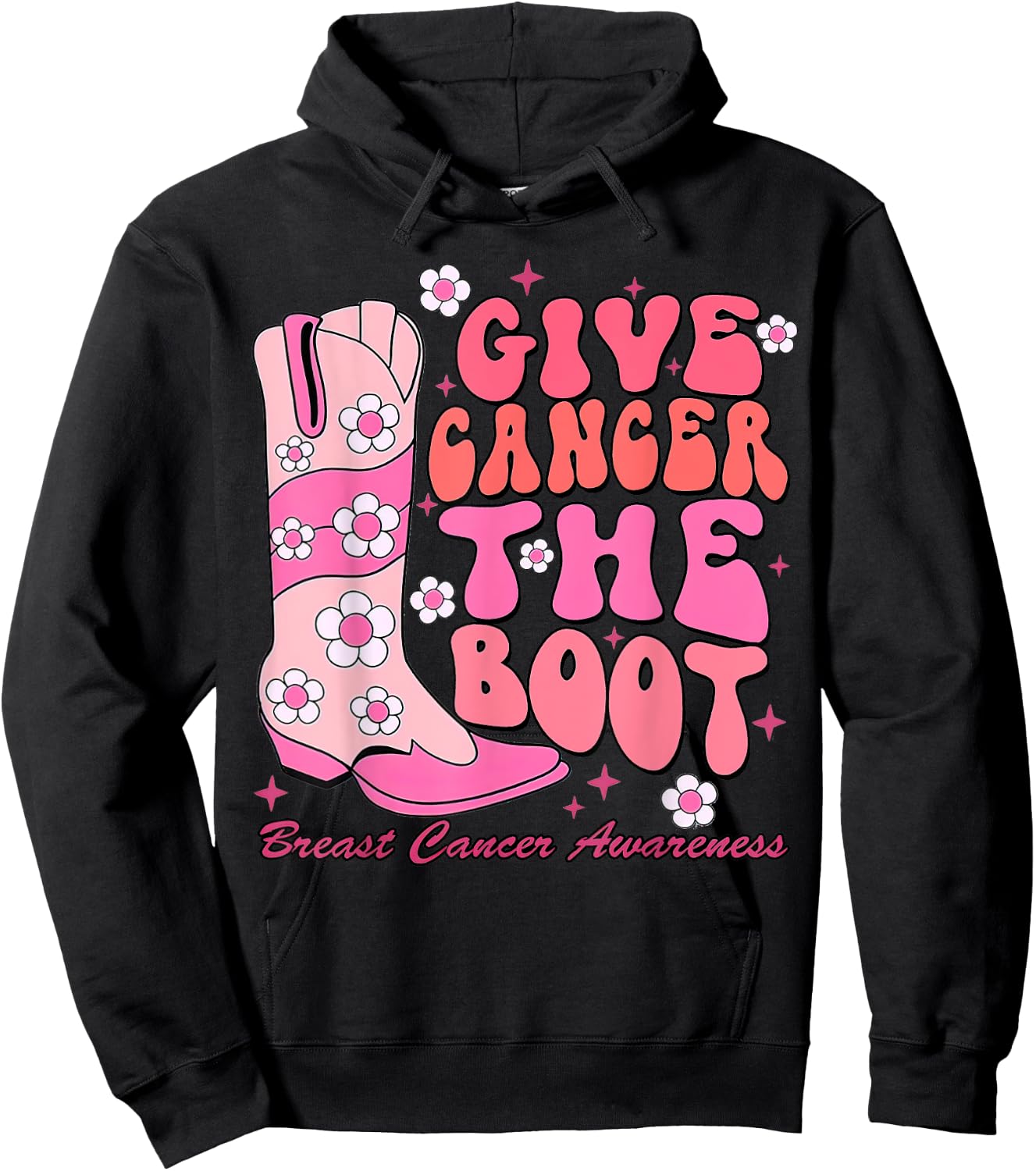 Give Cancer The Boot Western Cowgirl Breast Cancer Outfit Hoodie - Hoodie | Black