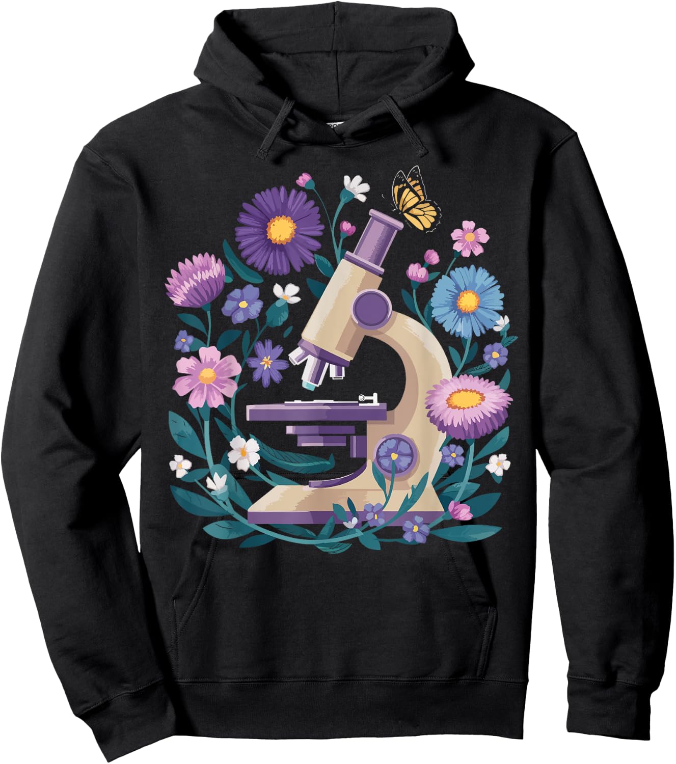 Microscope Flower Butterfly Biology Science Teacher Student Hoodie - Hoodie | Black
