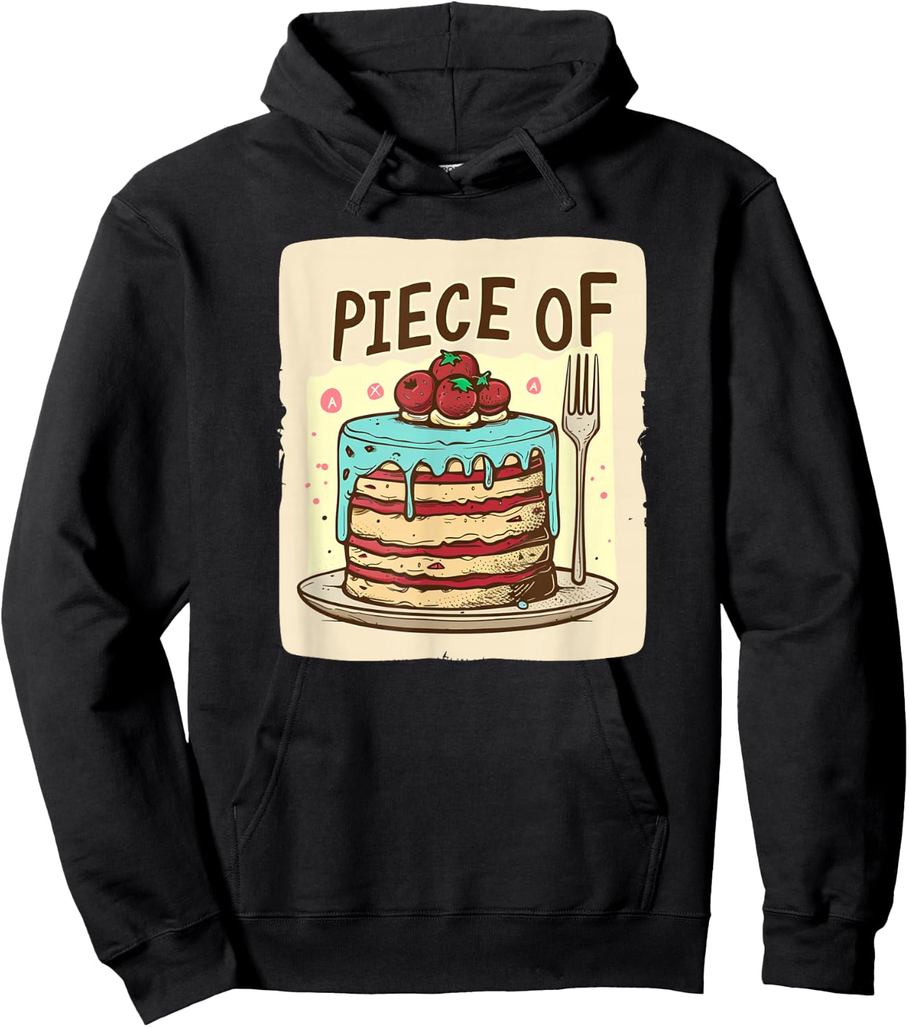 Piece of Cake Outfit -Adults Kids Black Small Modern City Cartoon Lightweight Classic Fit Short Sleeve Hoodie - Hoodie | Black