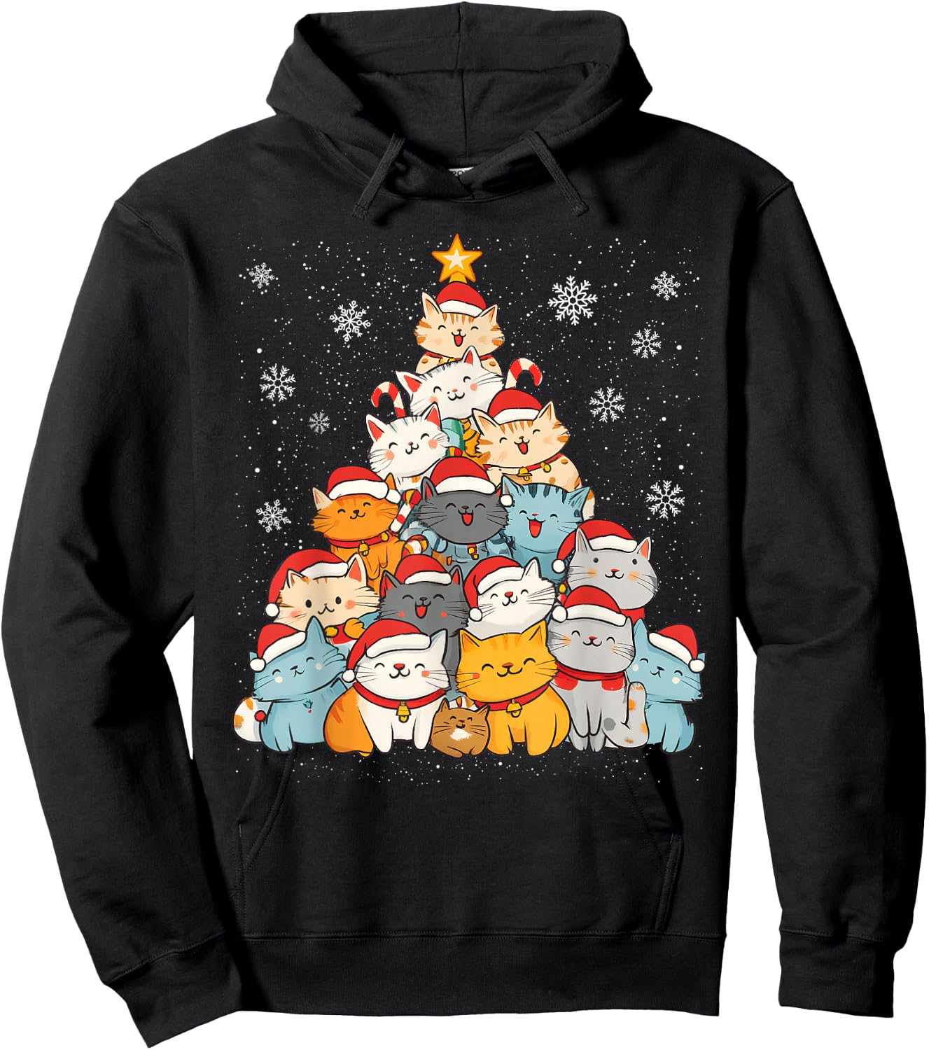 Merry Catmas Merry Christmas Tree Cat Lover Men Women Kids Hoodie - Hoodie | Black