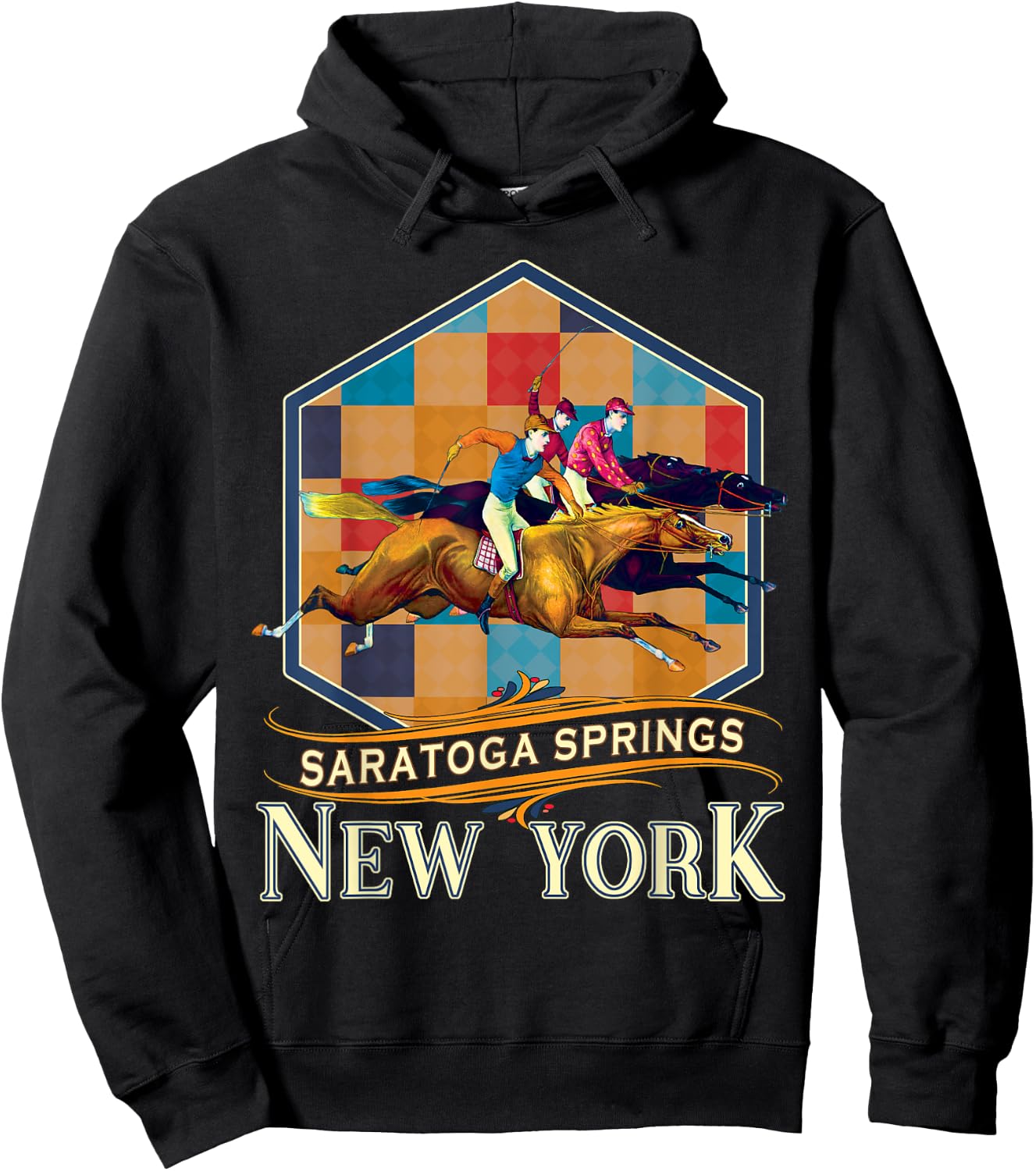 Saratoga Springs New York Vintage Horse Racing Souvenir Hoodie - Hoodie | Black