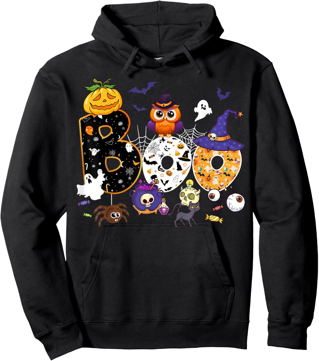 Boo Creepy Owl Pumpkin Ghost Halloween Men Women Kids Hoodie - Hoodie | Black