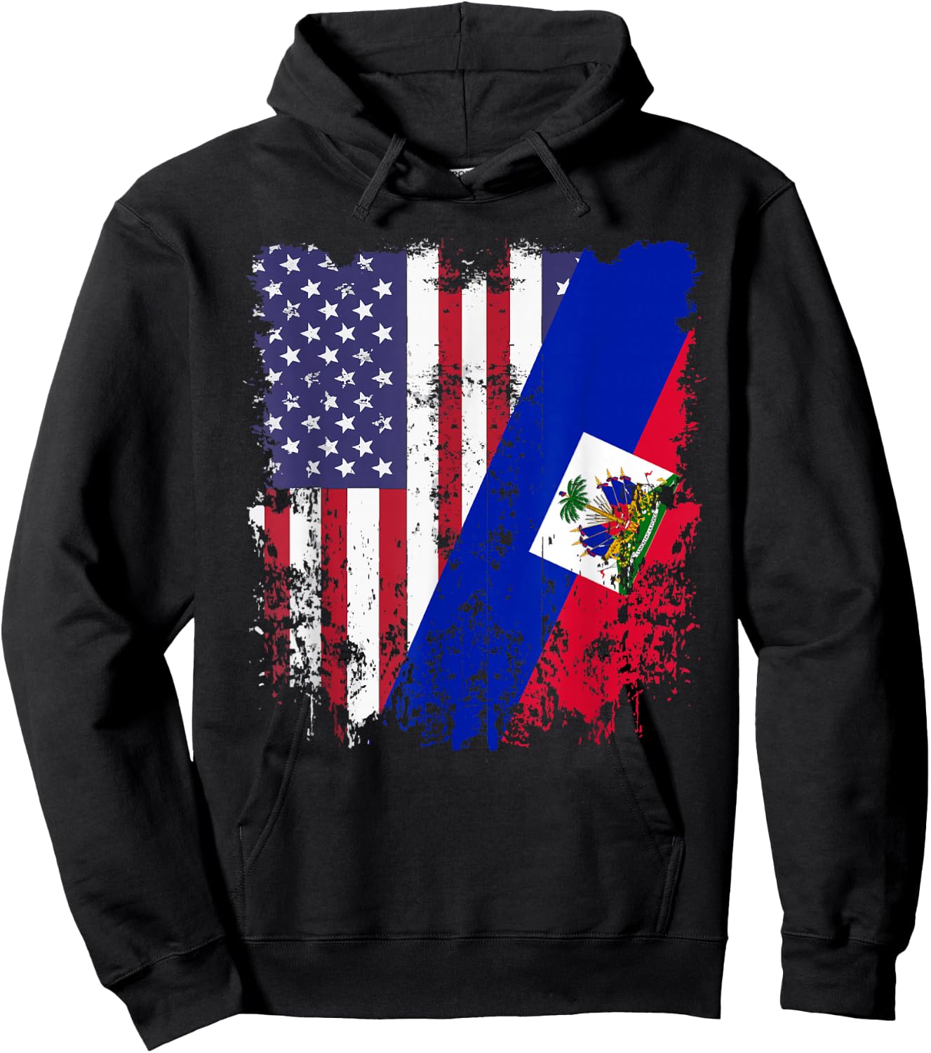 Haitian Roots Half American Flag Haiti Flag Hoodie - Hoodie | Black